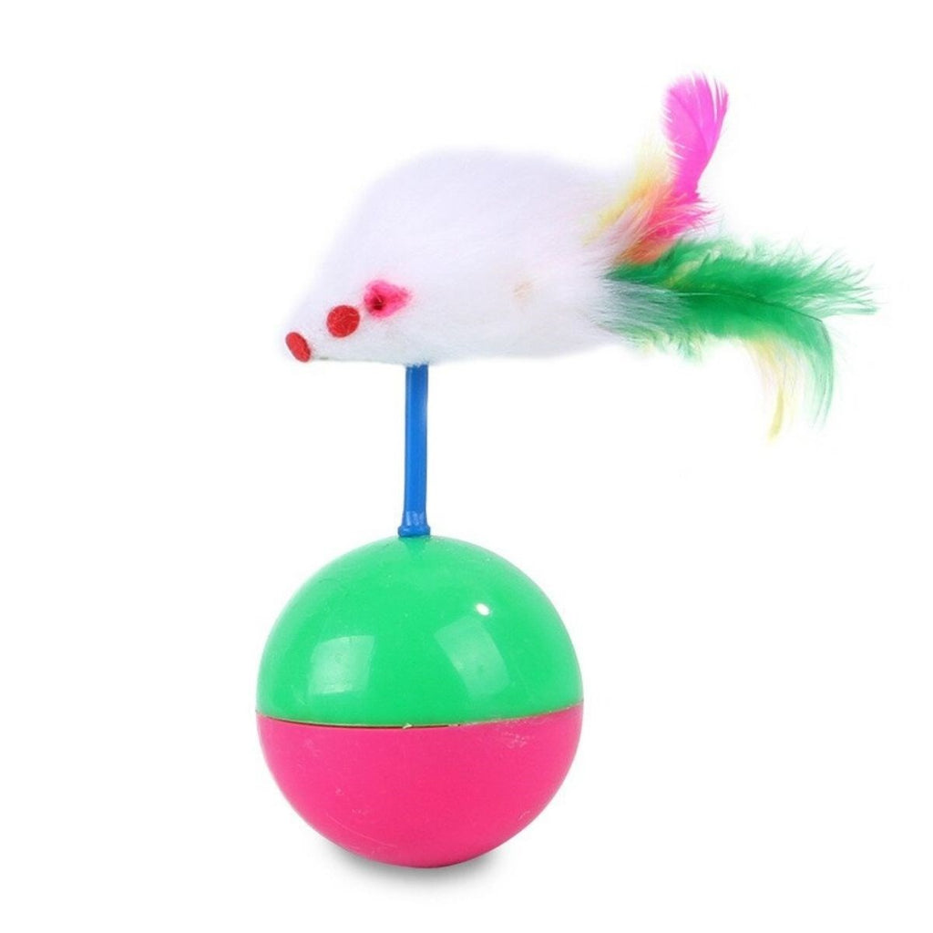 miorashop® Kedi Oyun Topu Tüylü Fareli Hacı Yatmaz Eğitici Yavru Kedi Fare Kovalama Oyuncağı