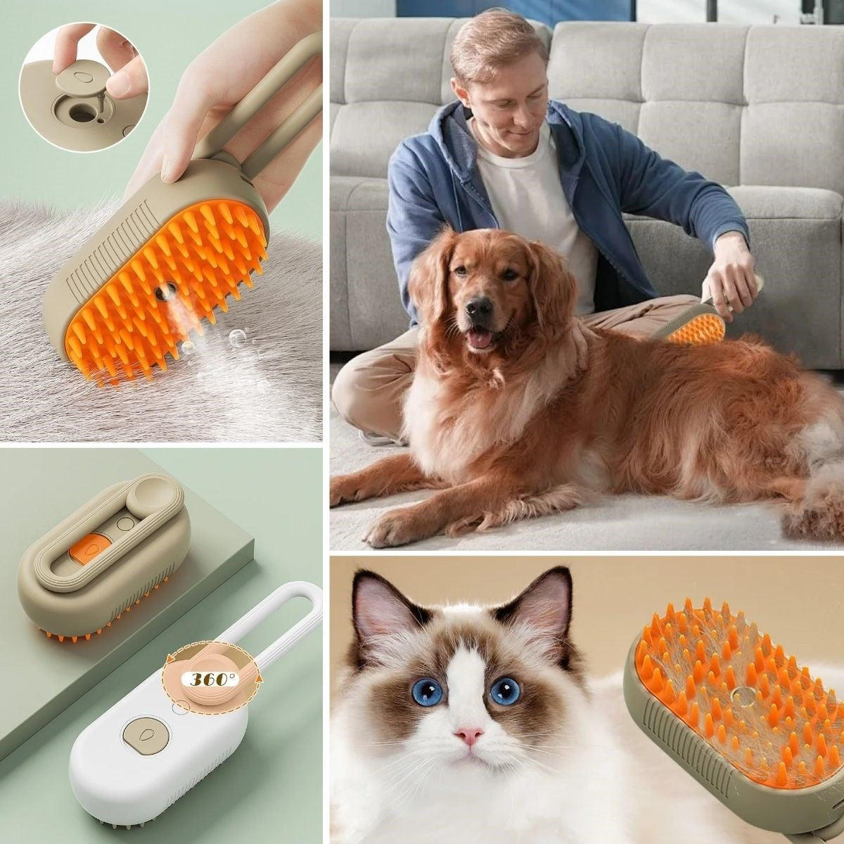 miorashop®  Saplı Su Püskürtmeli Kedi Köpek Fırçası Masaj Etkili Tüy Toplama Tarağı