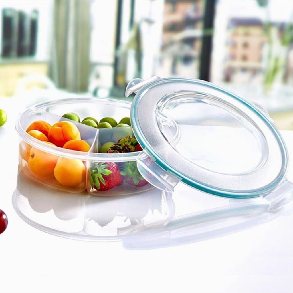 miorashop® 3 Bölmeli Sızdırmaz Contalı Kilitli Kapaklı 1,35 Litre yuvarlak Erzak Saklama Kabı LC-500
