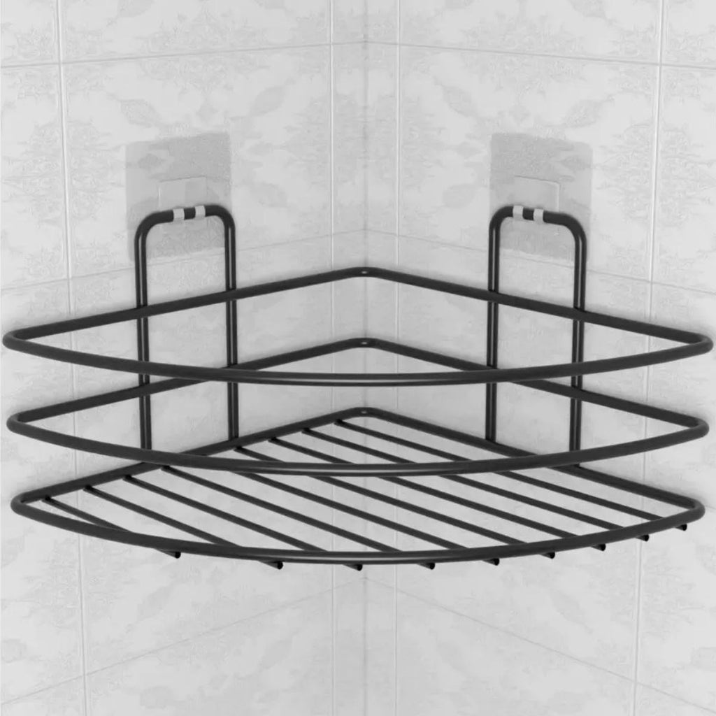 miorashop® Kendiliğinden Yapışkanlı Montaj Gerektirmeyen Tek Katlı Banyo Askı Köşe Şampuanlık Siyah
