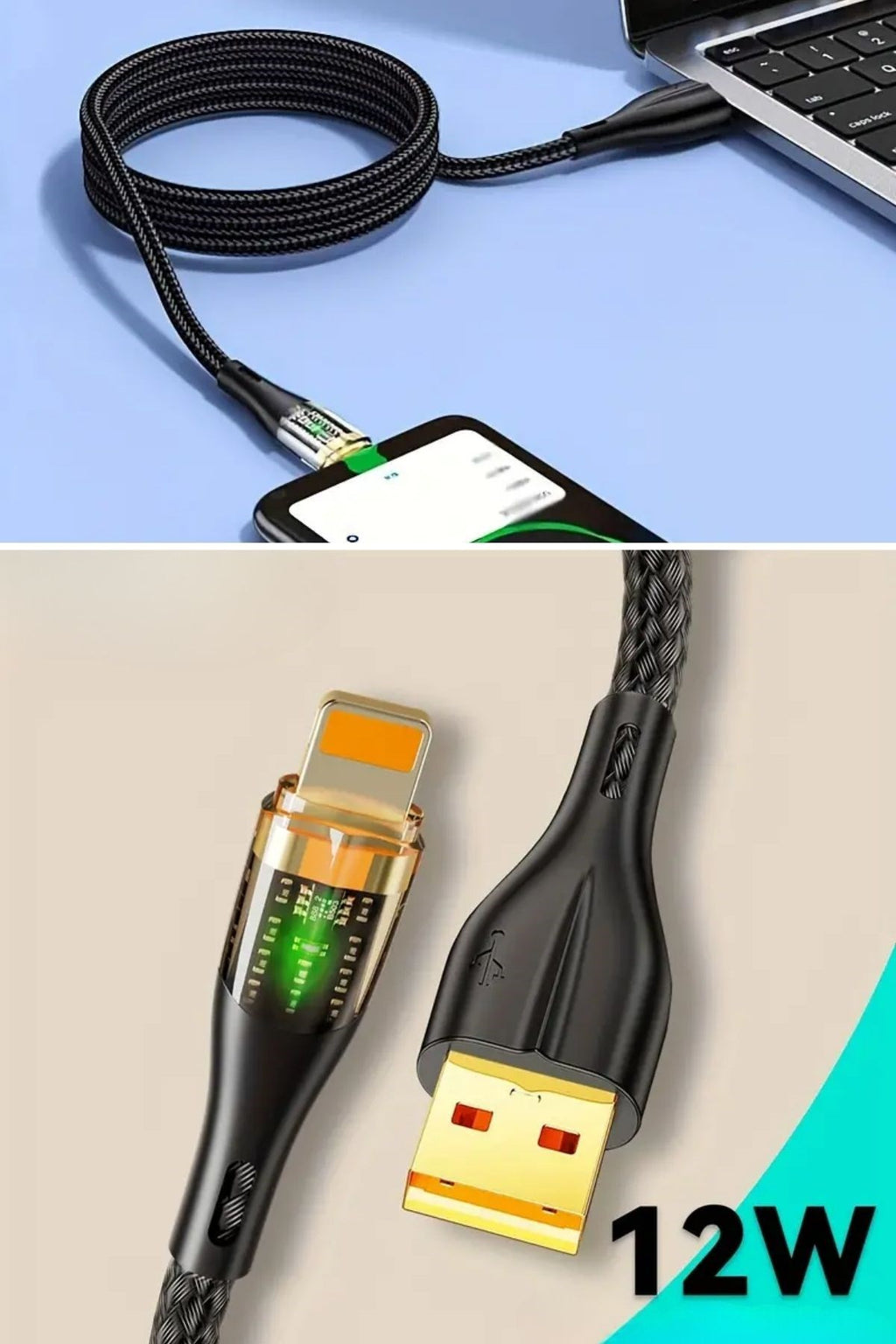 miorashop® Led Işık Uçlu Sağlam İp Kablolu USB to Lightning Hızlı Şarj Kablosu