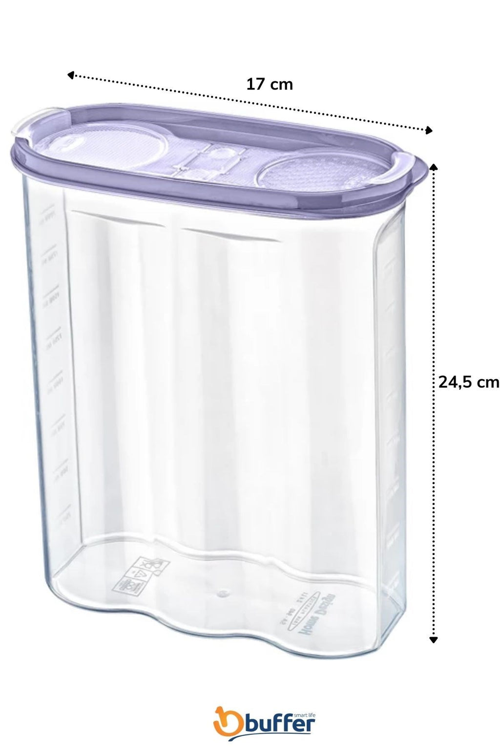 miorashop® 2 Kapaklı Ölçekli Erzak Kuru Gıda Saklama Kutusu Kabı 2,4 Litre-SA940