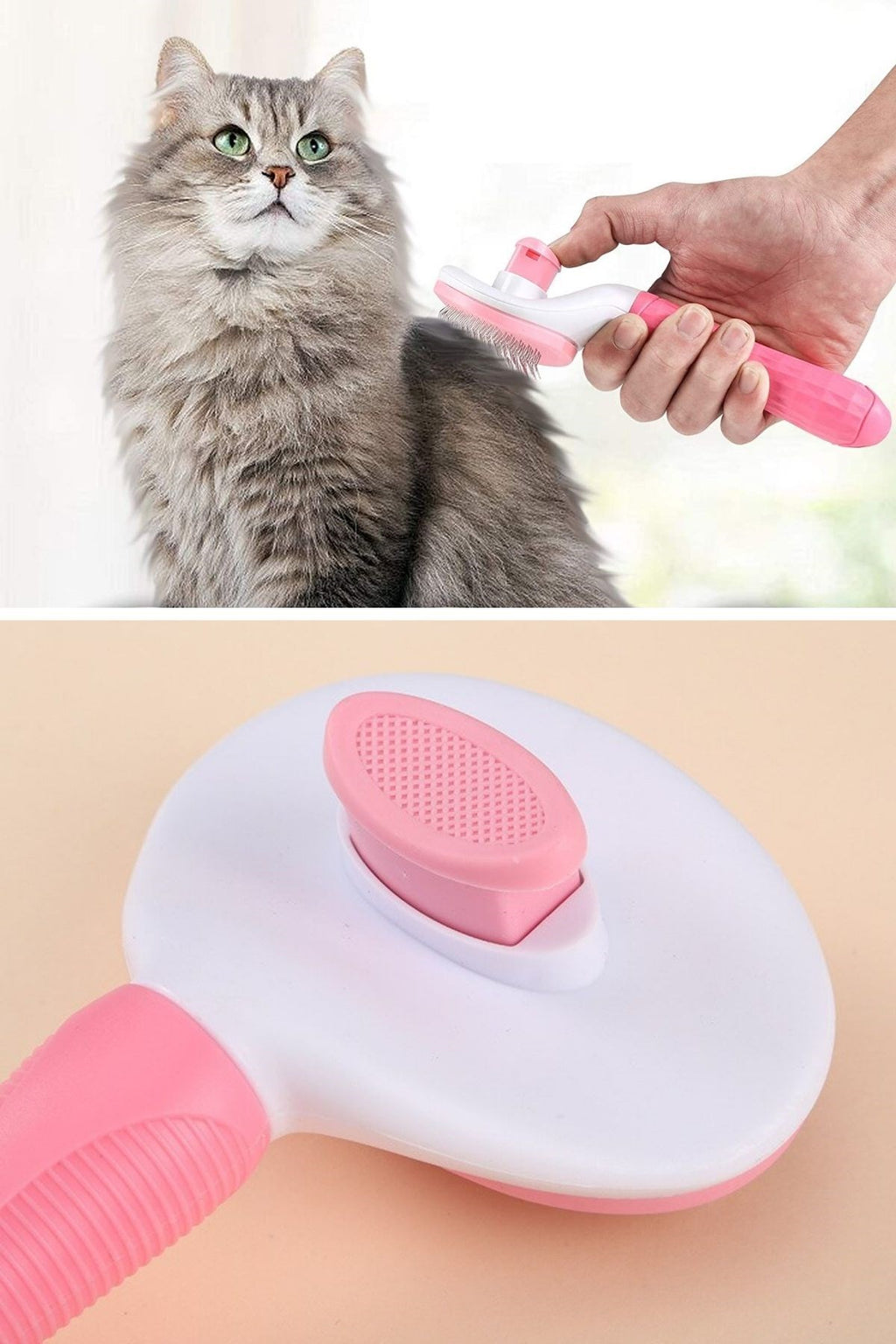 miorashop® Kedi Köpek Tüy Toplayıcı Kendini Temizleyebilen Ergonomik Saplı Evcil Hayvan Tarağı Pembe