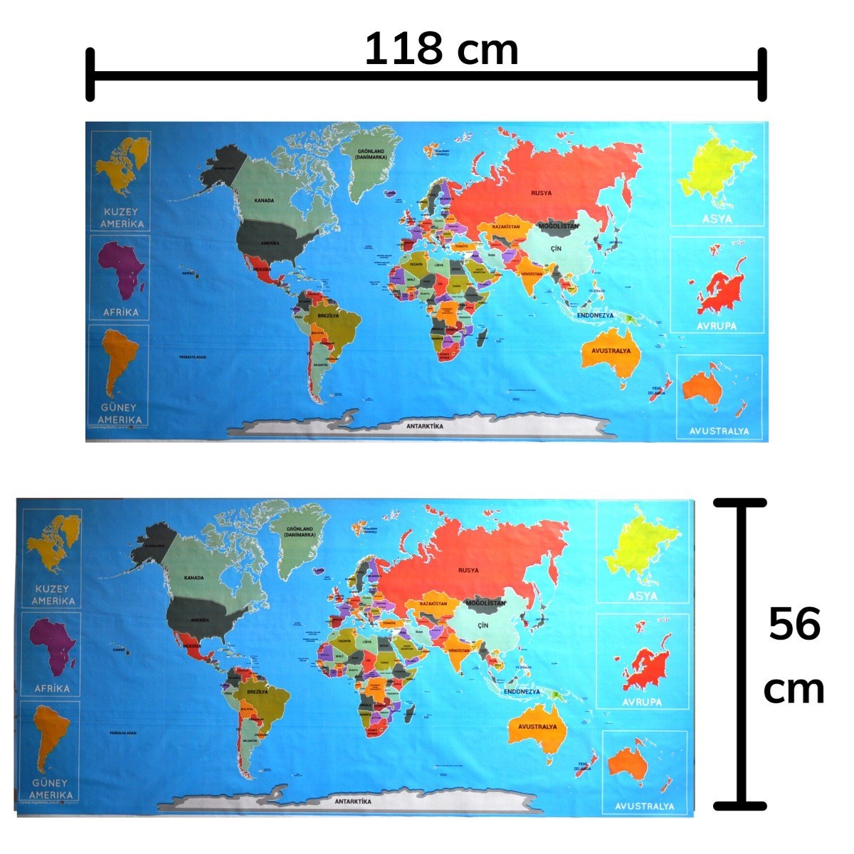 miorashop® Renkli Atlas Dünya Haritası Manyetik Yapıştırıcı Gerektirmeyen Duvar Stickerı 118 CM * 56 CM