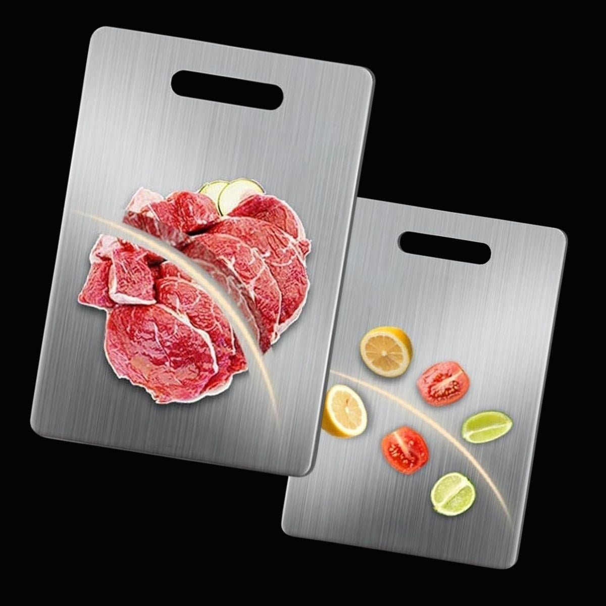 miorashop® 2 Boy Paslanmaz Çelik Leke Tutmaz,Kırılmaz,Antibakteriyel,Elde ve Bulaşık Makinesinde Yıkanabilen Meyve,Sebze,Et,Tavuk Kesim Panosu