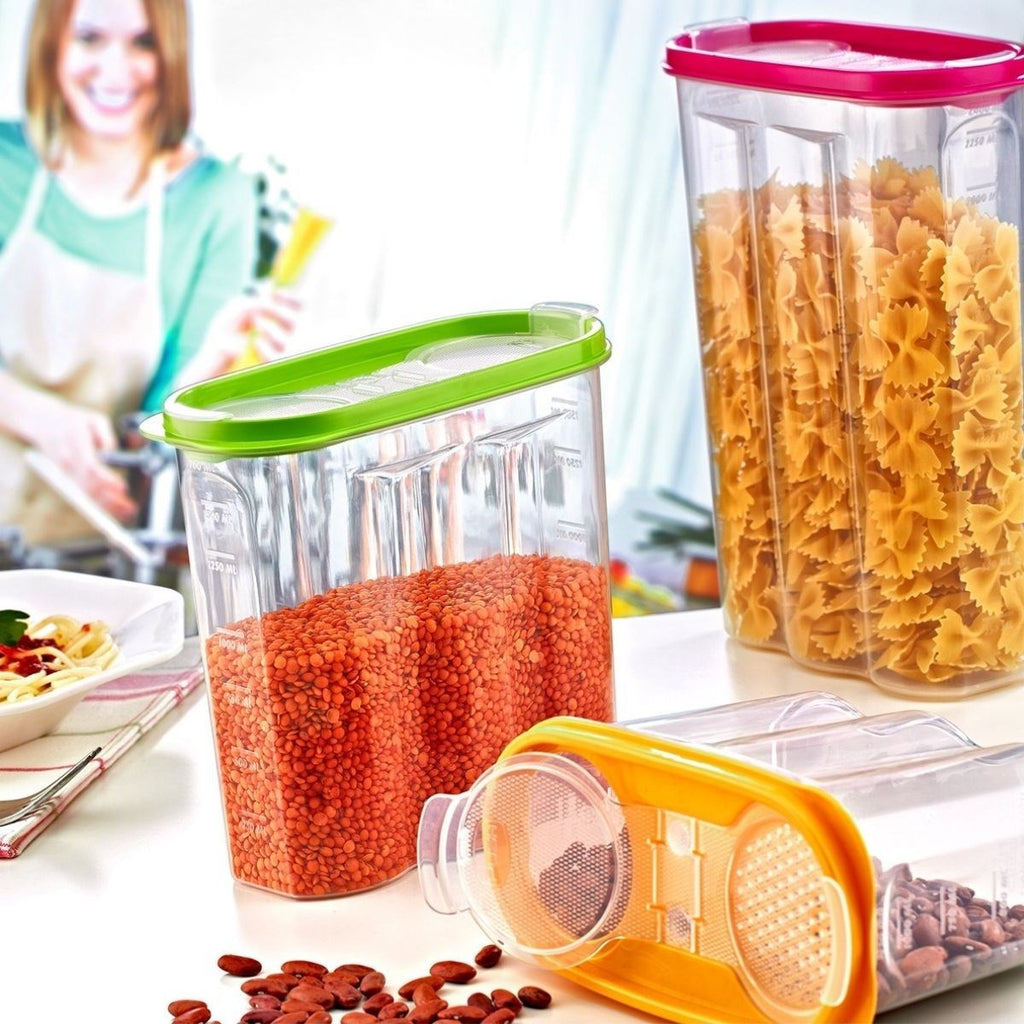 miorashop® 2 Kapaklı Ölçekli Erzak Kuru Gıda Saklama Kutusu Kabı 2,4 Litre-SA940