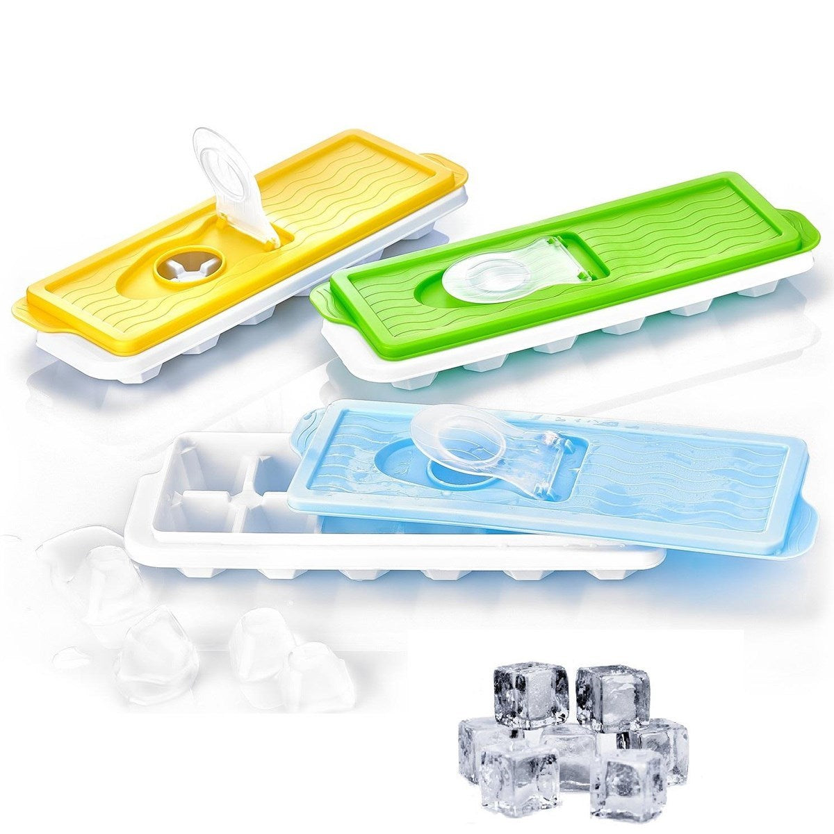 miorashop® 12li Kapaklı Yapışmaz Silikon Tabanlı Plastik Küp Buz Kalıbı