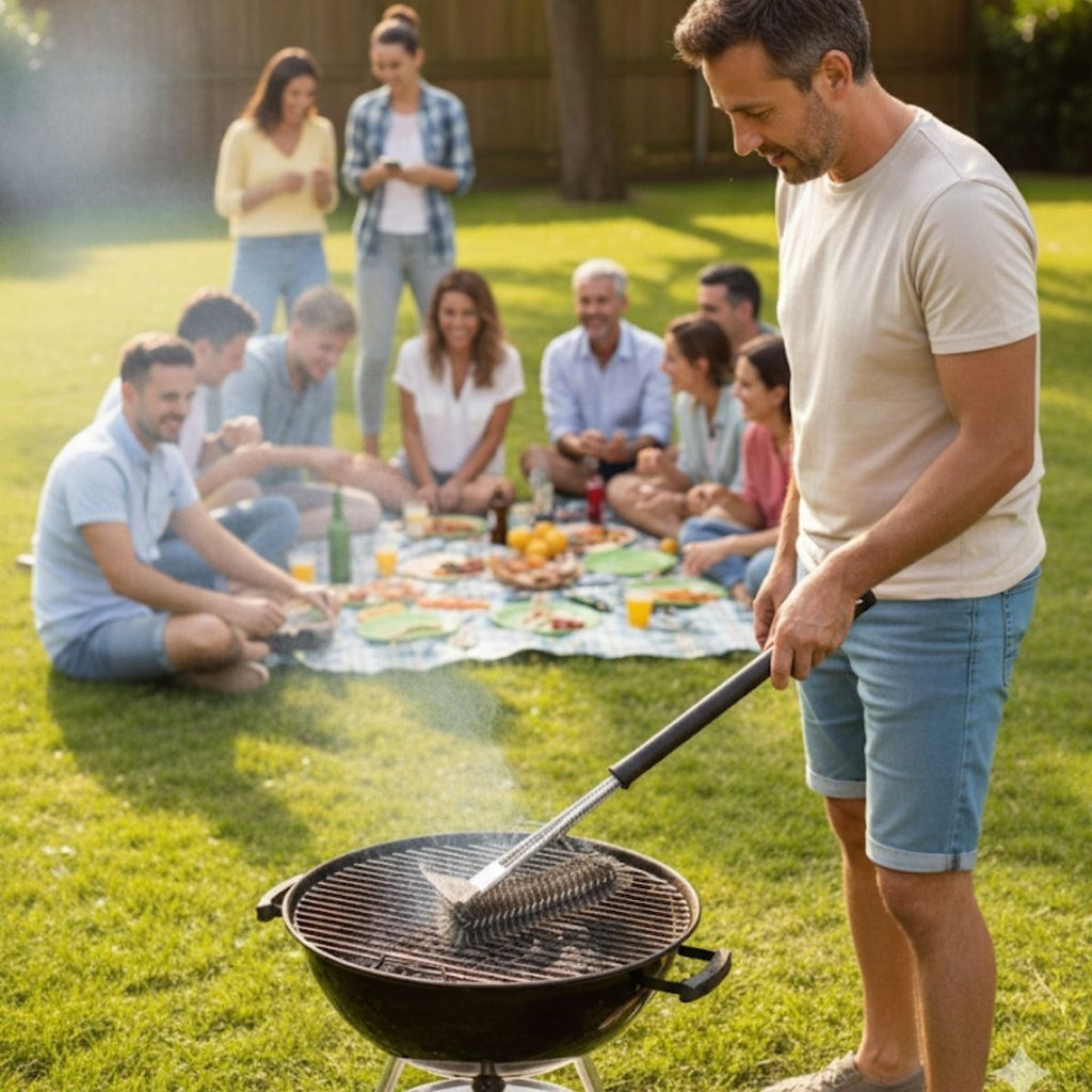 miorashop® Mangal Izgara Temizleme Fırçası – Paslanmaz Çelik Telli, Uzun Saplı Grill Temizlik Aparatı Mangal Temizlik Fırçası