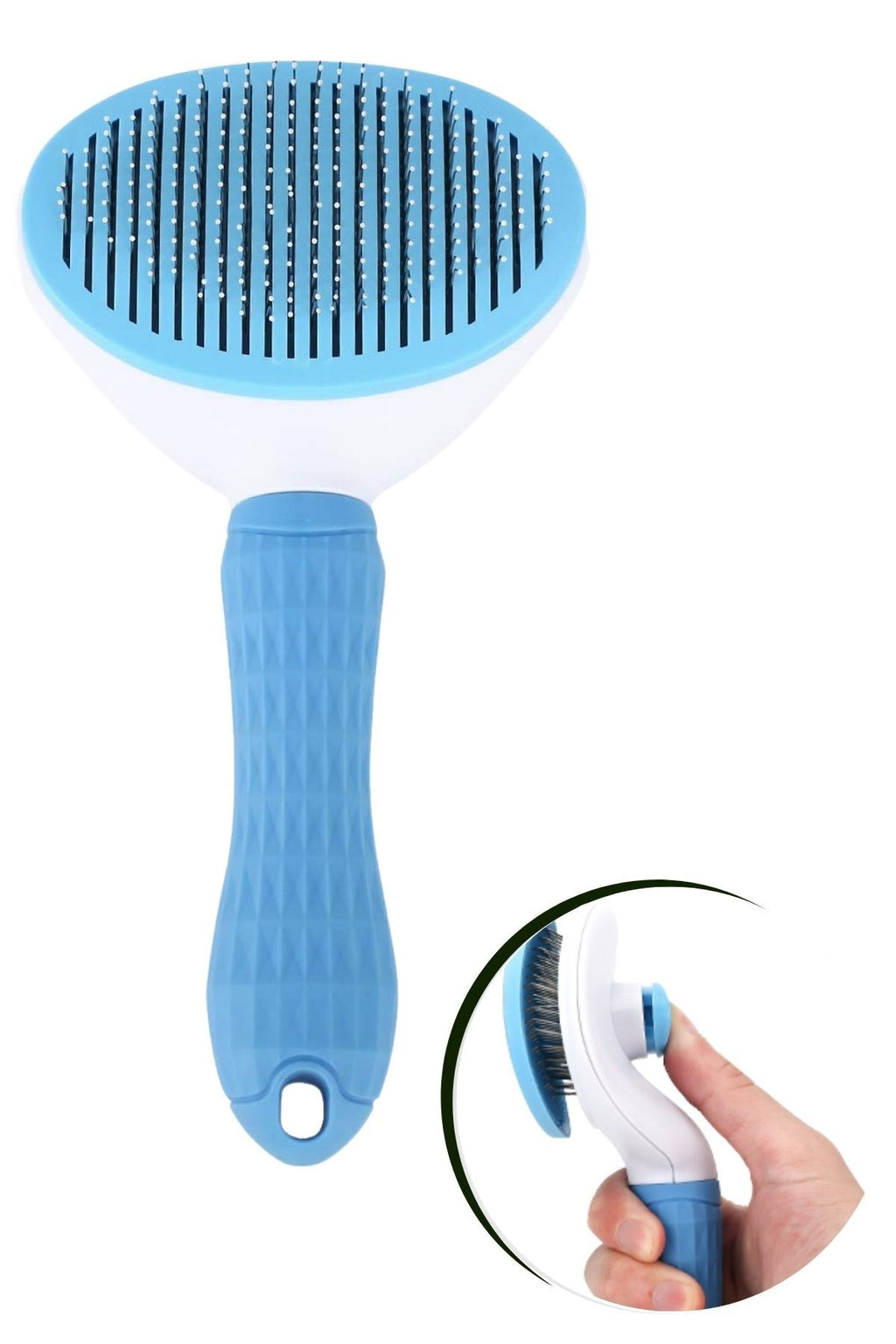 miorashop® Kedi Köpek Tüy Toplayıcı Kendini Temizleyebilen Ergonomik Saplı Evcil Hayvan Tarağı Mavi