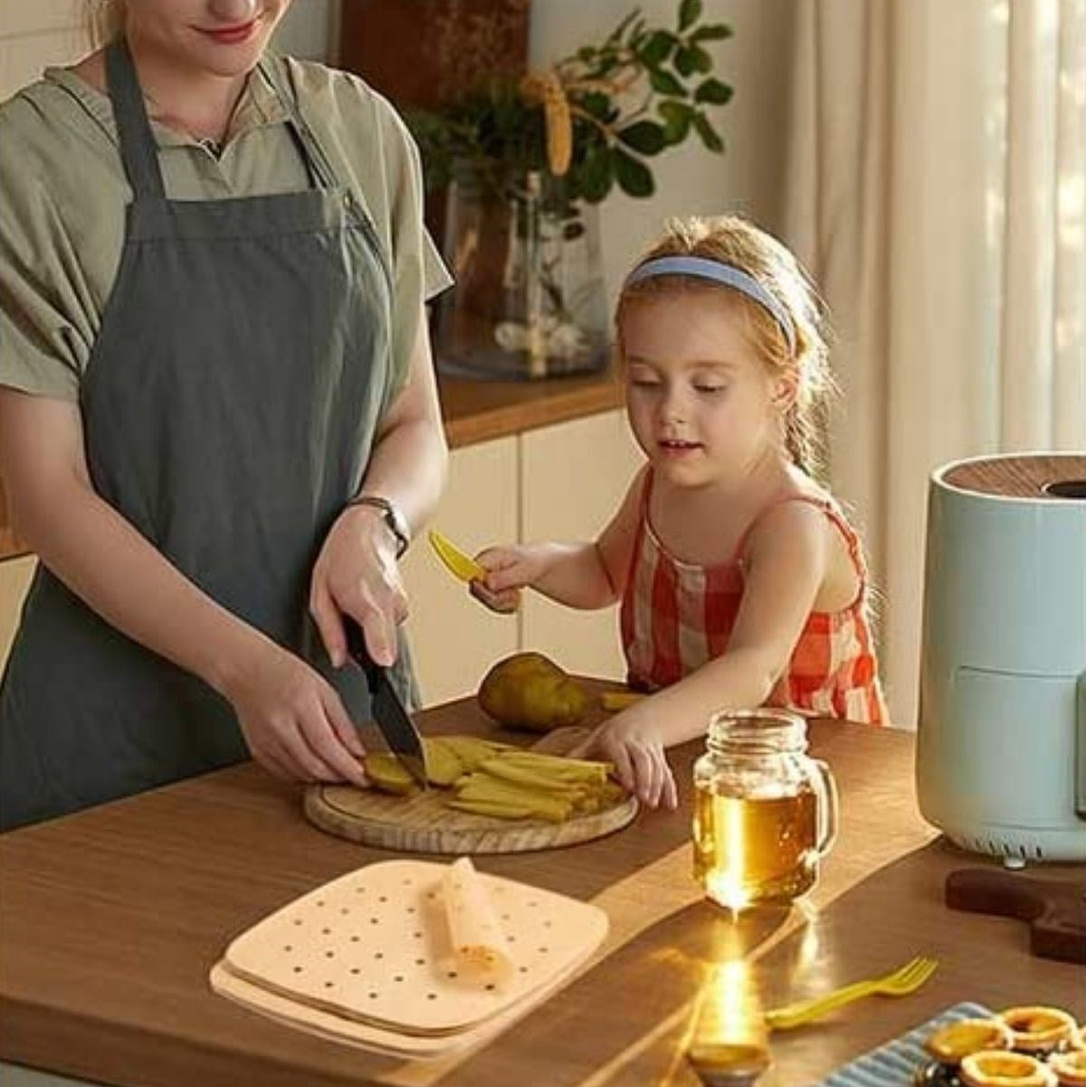 miorashop® 250 Adet Air Fryer Pişirme Kağıdı Tek Kullanımlık Hava Fritöz Yağ Geçirmez Yapışmaz Gıda Pişirme Kağıdı Delikli Kare Model