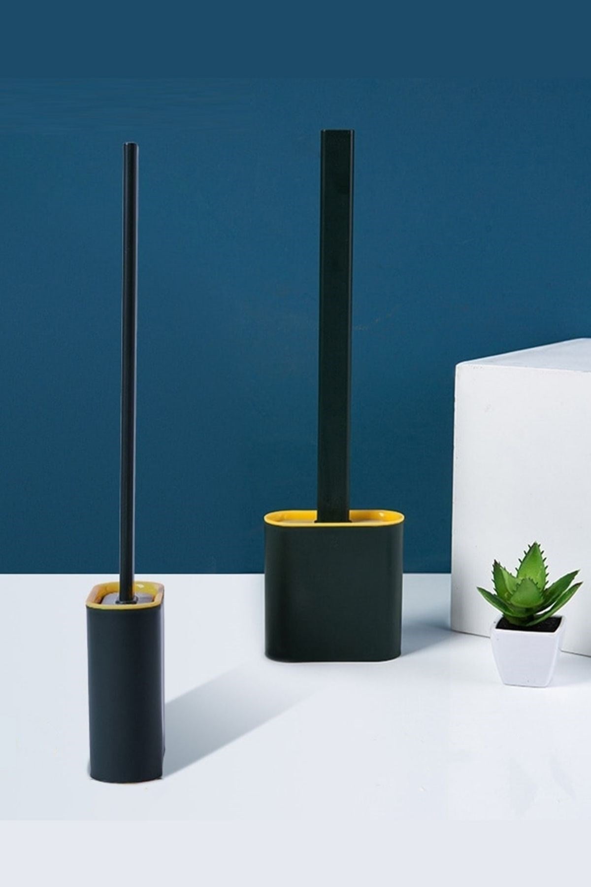 miorashop® Duvara Monte Edilebilir Kapaklı Askılı Klozet Yumuşak Silikon Başlıklı Tuvalet Fırçası Seti