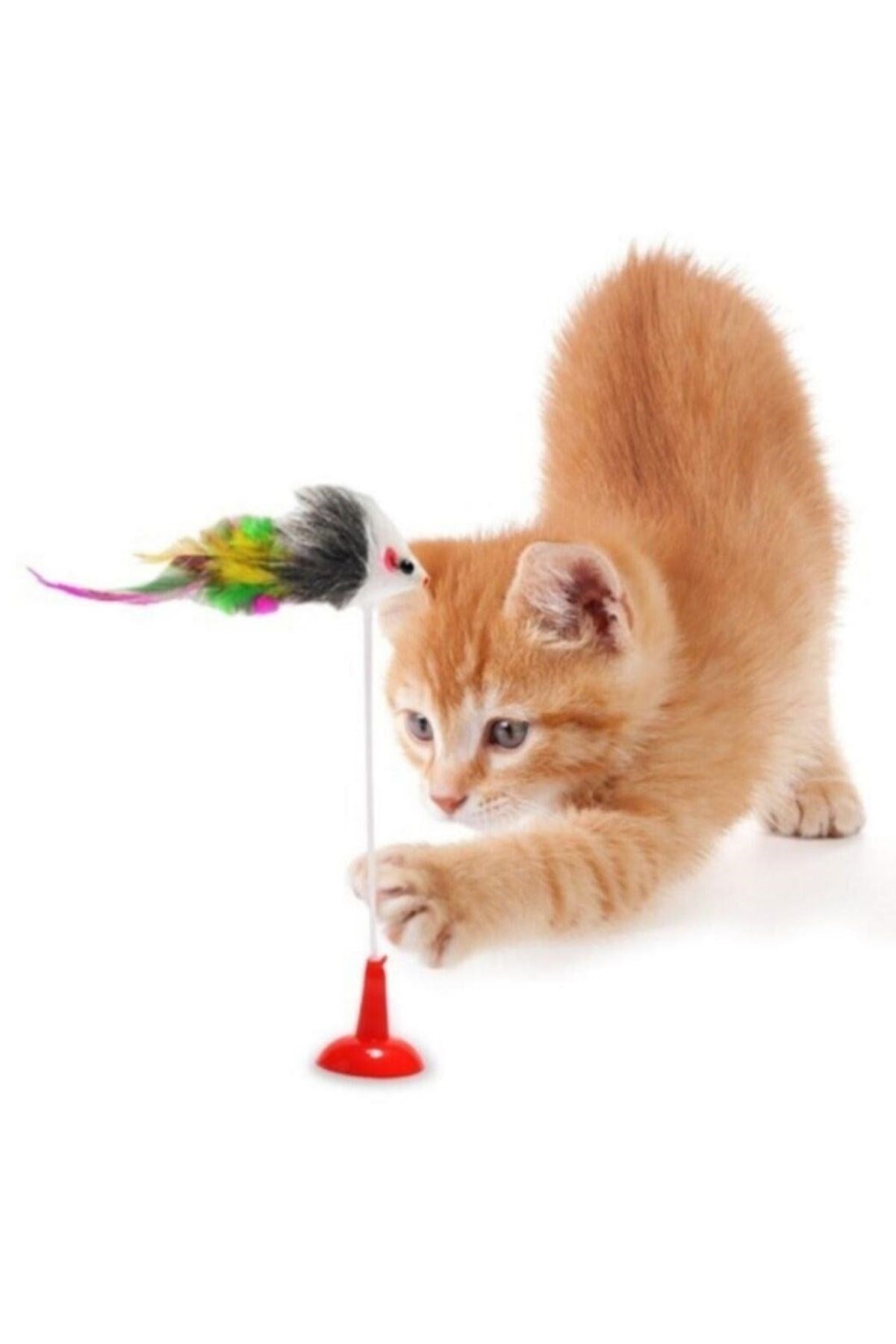 miorashop® 2li Vantuzlu Fareli Tüylü Hareketli Çanlı ve Esneyen Eğlenceli Peluş Kedi Oyuncağı