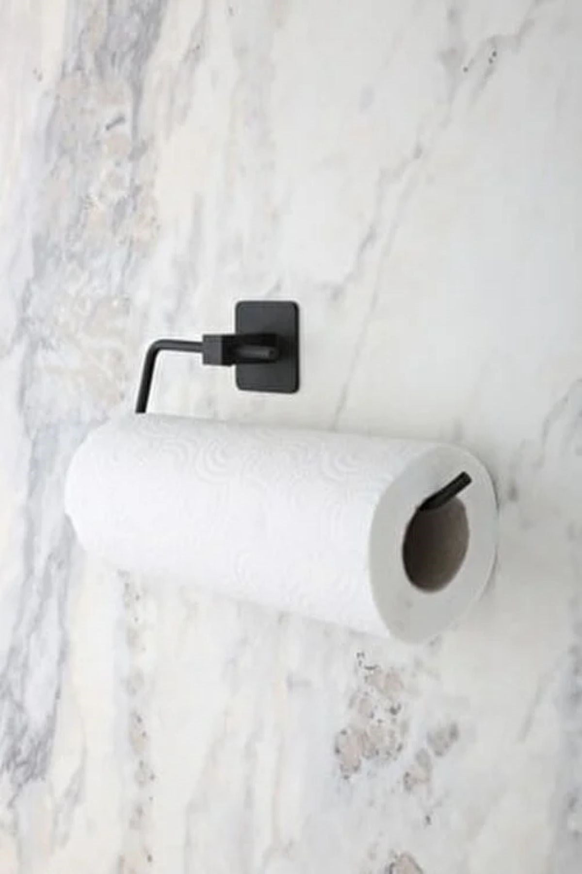 miorashop® Kendiliğinden Yapışkanlı Siyah Paslanmaz Metal Rulo Havluluk Aparat