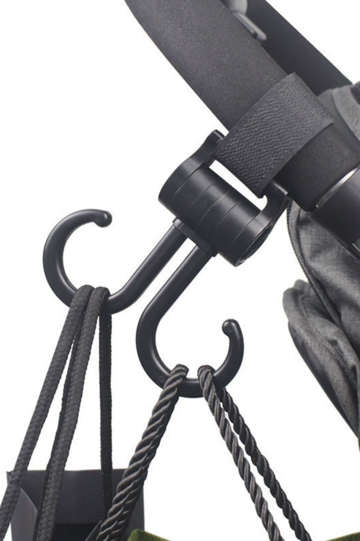 miorashop® 2li Bebek Arabasına Uyumlu Cırtlı  Eşya Taşıma Aparatı 360 Derece Dönebilen Plastik Kanca