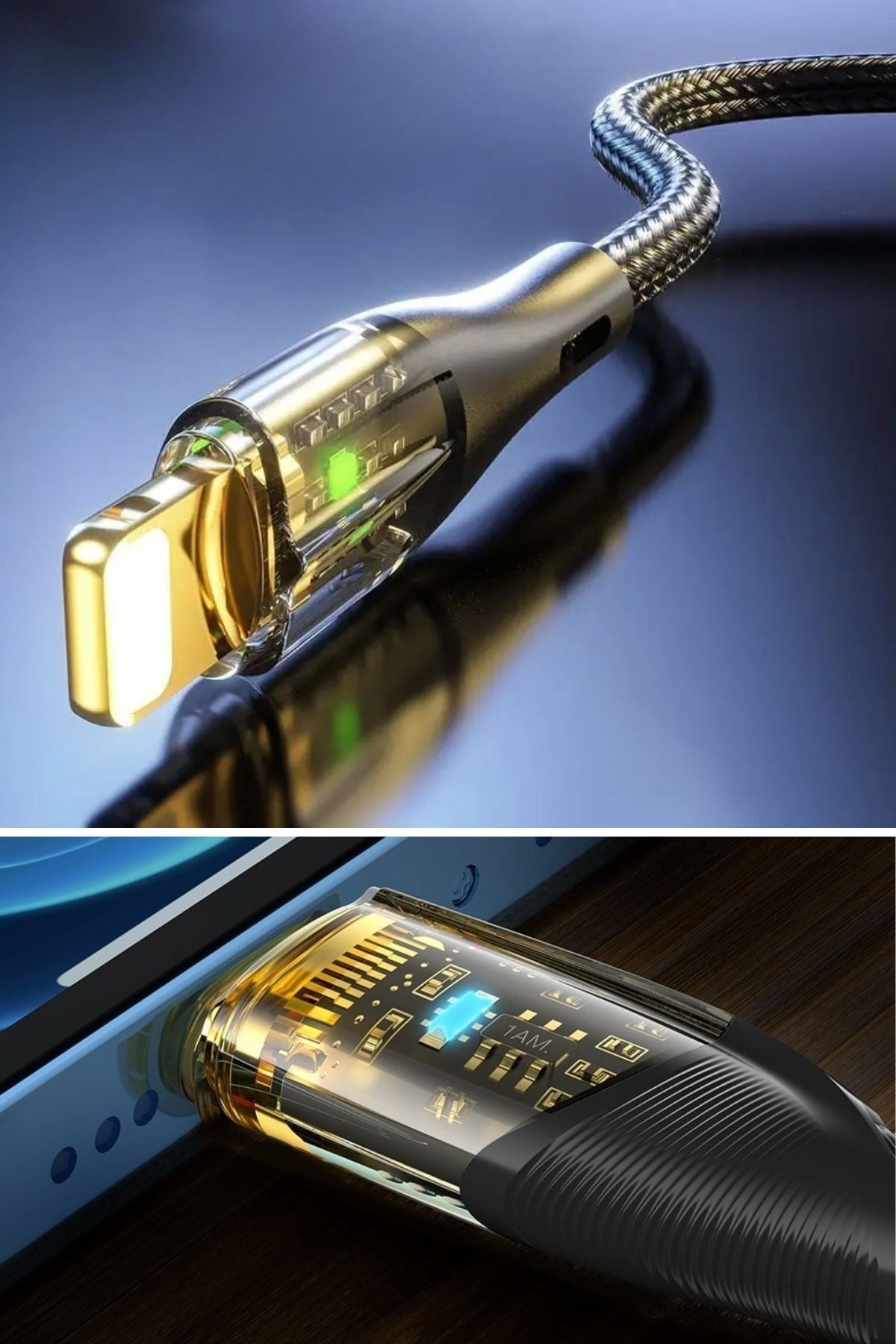 miorashop® Led Işık Uçlu Sağlam İp Kablolu USB to Lightning Hızlı Şarj Kablosu