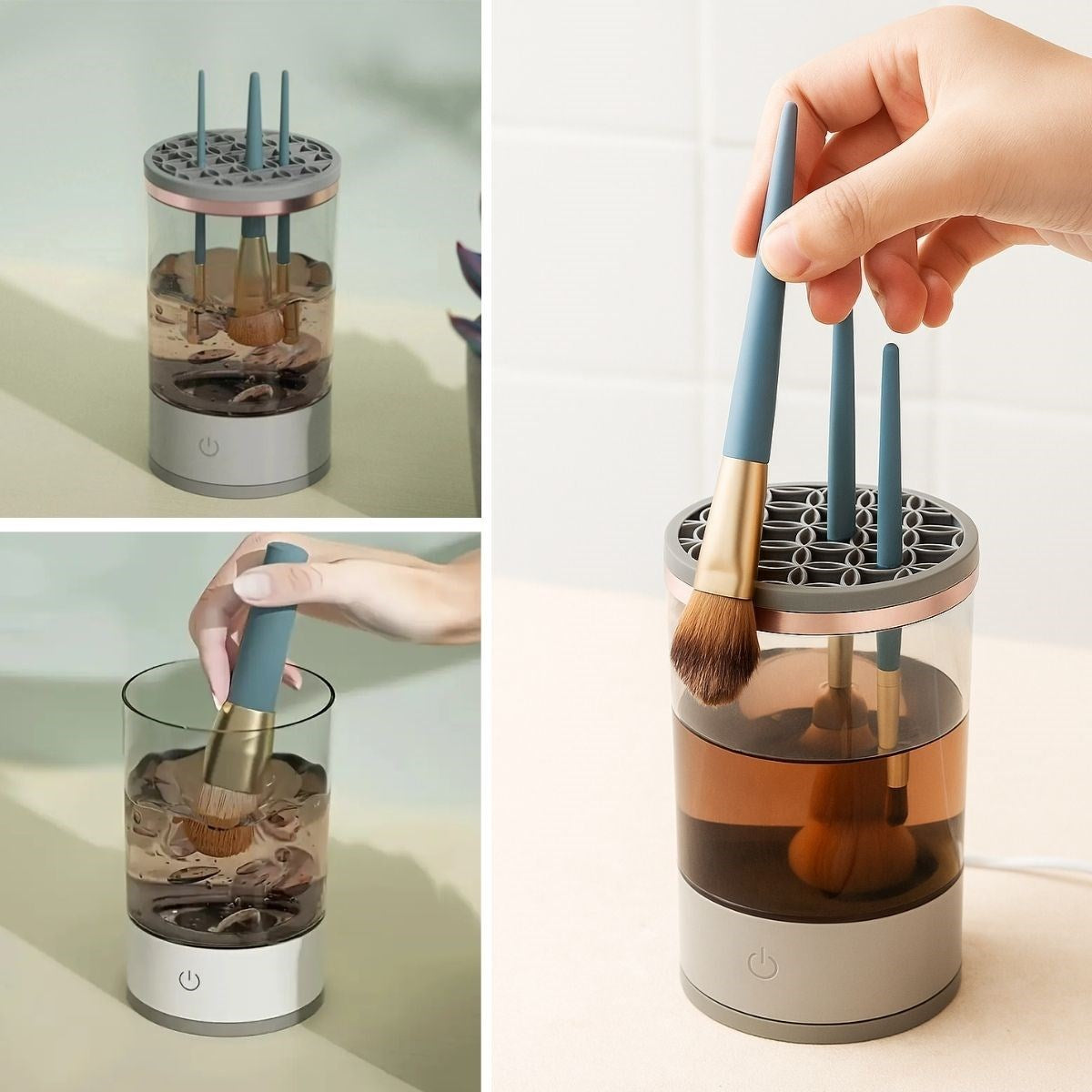 miorashop® USB Şarjlı Makyaj Fırçası Temizleyici Aparat Hızlı Kurutmalı, Çok Yönlü Fırça Temizleyici