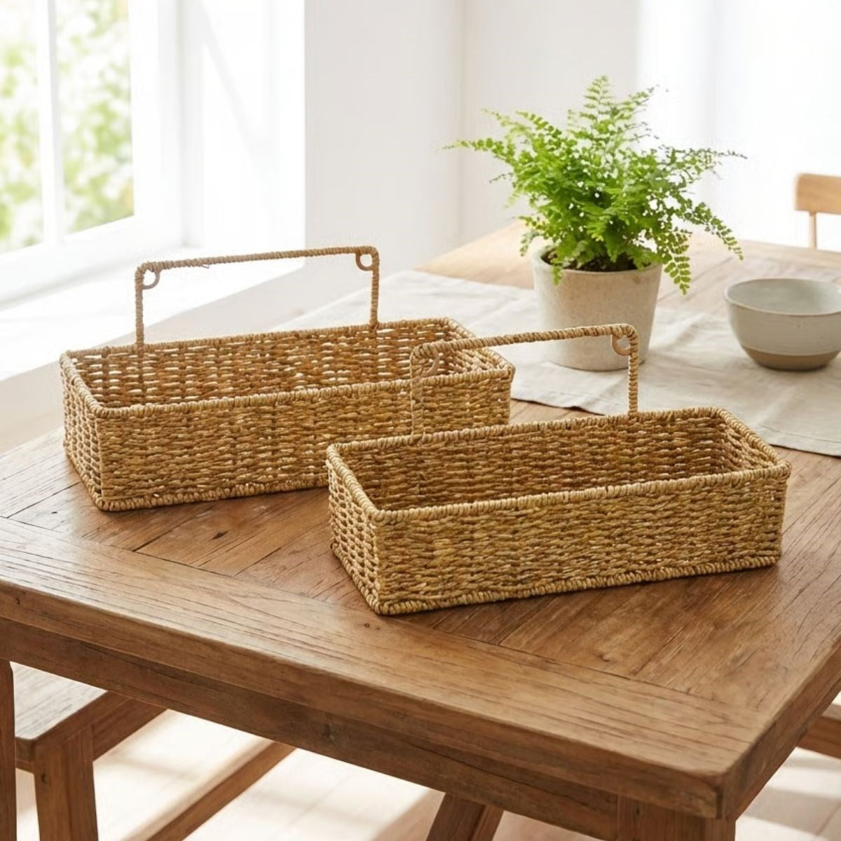 miorashop® 2’li Duvar Askılı Plastik Rattan Organizer – Dikdörtgen Hasır Görünümlü Mutfak Raf Sepeti, Banyo ve Ev İçi Düzenleme Ünitesi