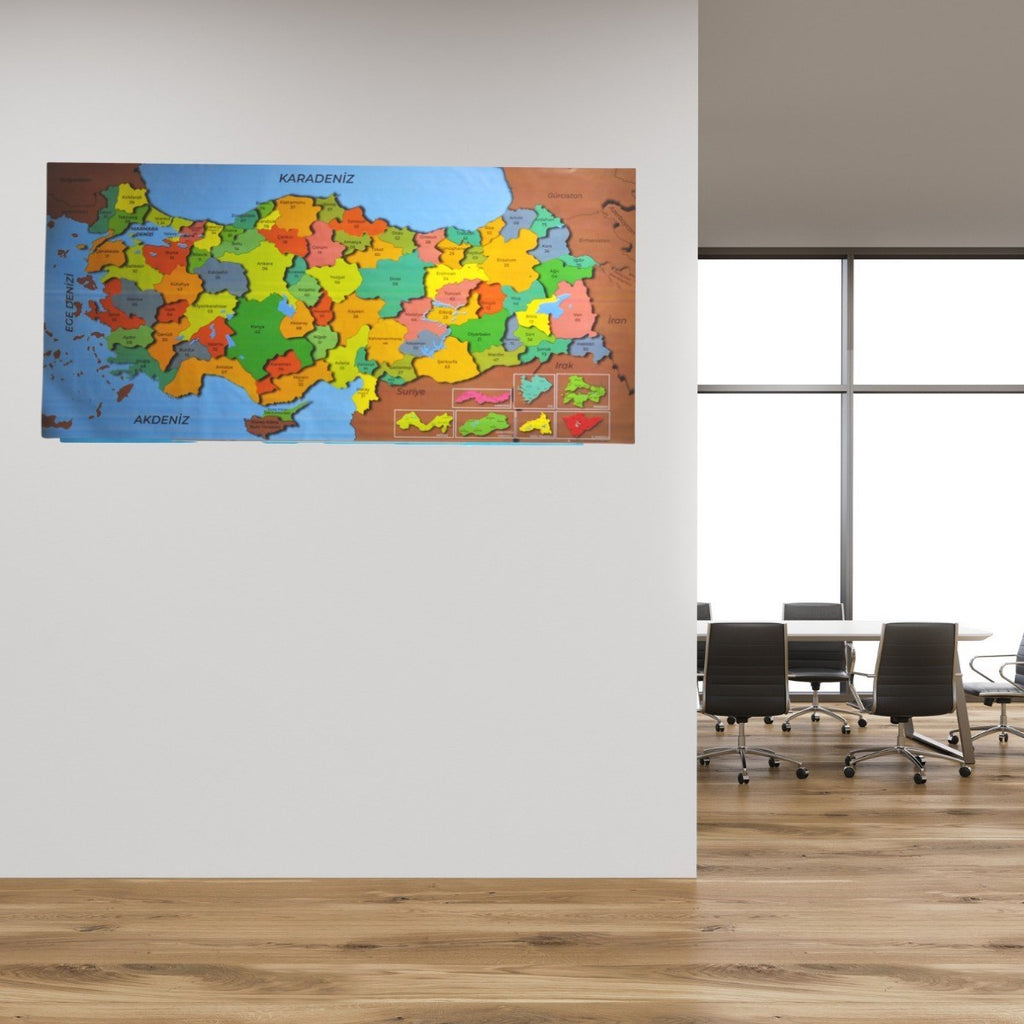 miorashop® Renkli Türkiye Haritası Manyetik Yapıştırıcı Gerektirmeyen Duvar Stickerı 118 CM * 56 CM