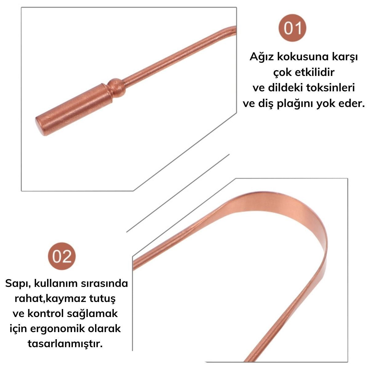 miorashop® Bakır Oil Pulling Yağ Çekme Dil Plak Temizleme Aleti Dil Fırçası Sıyırıcı Dil Kaşığı