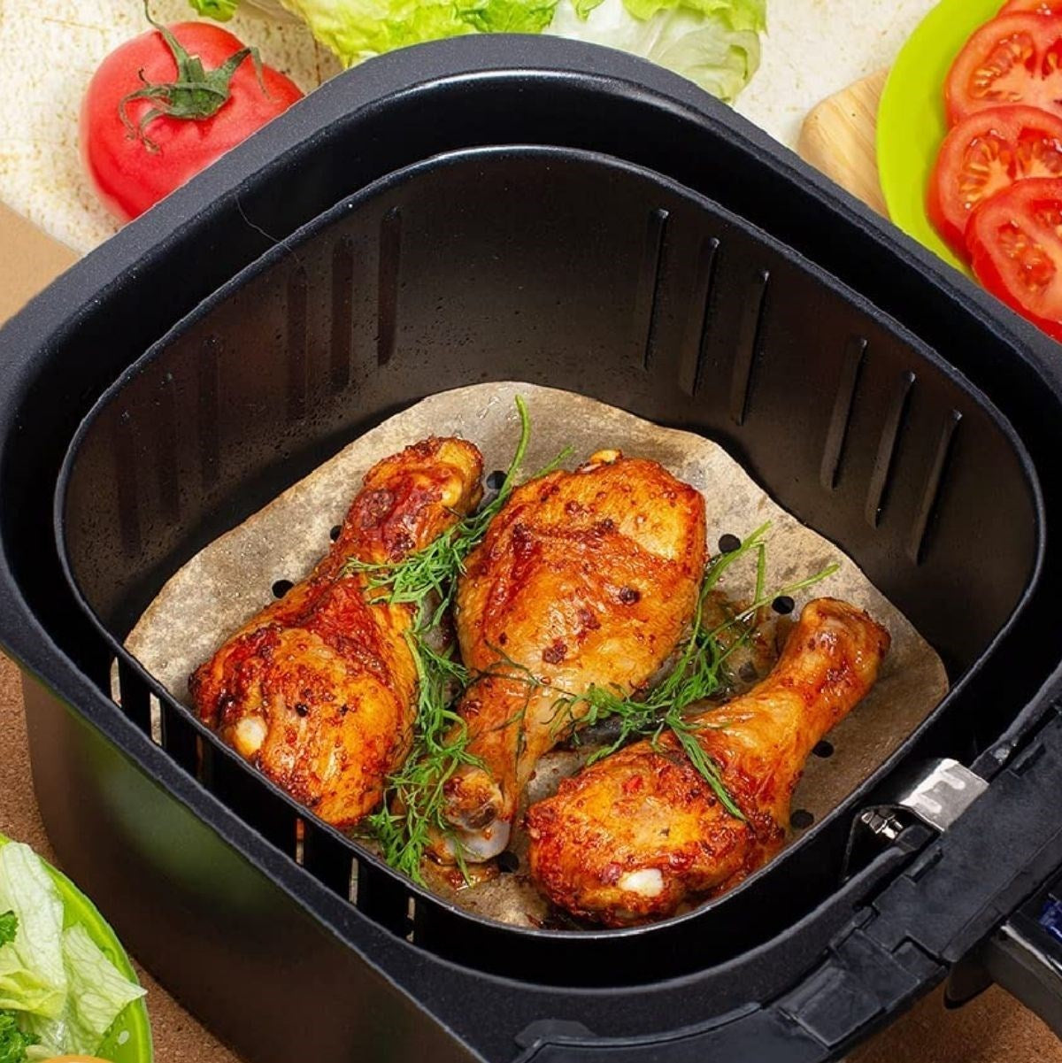 miorashop® 250 Adet Air Fryer Pişirme Kağıdı Tek Kullanımlık Hava Fritöz Yağ Geçirmez Yapışmaz Gıda Pişirme Kağıdı Delikli Kare Model