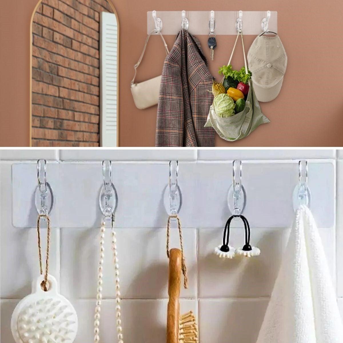 miorashop® 5'li Güçlü Yapışkanlı Şeffaf Duvar Askısı Banyo Mutfak Düzenleyici Pratik Askılık