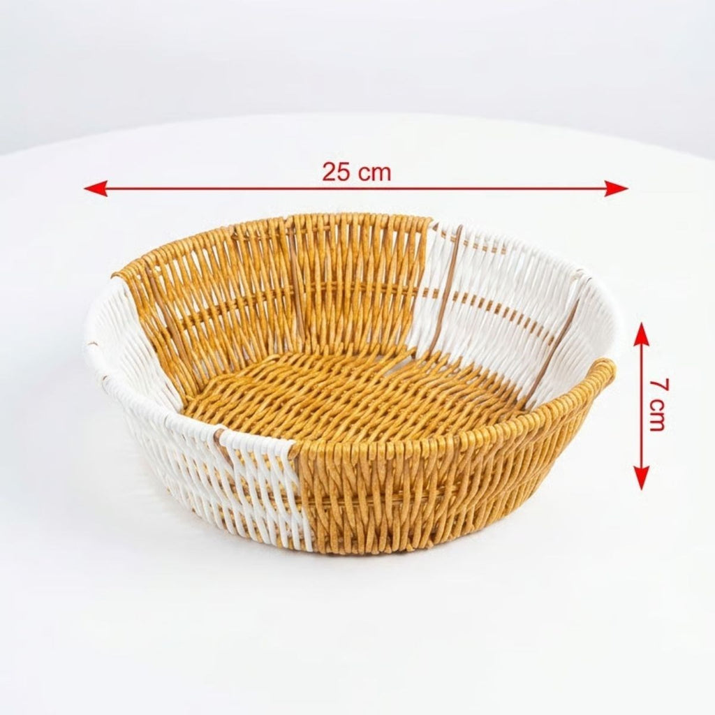 miorashop® Yuvarlak Çift Renkli Plastik Rattan Ekmek ve Meyve Sepeti - Çok Amaçlı Banyo ve Mutfak Düzenleyici - Yıkanabilir Tezgâh Üstü Organizer