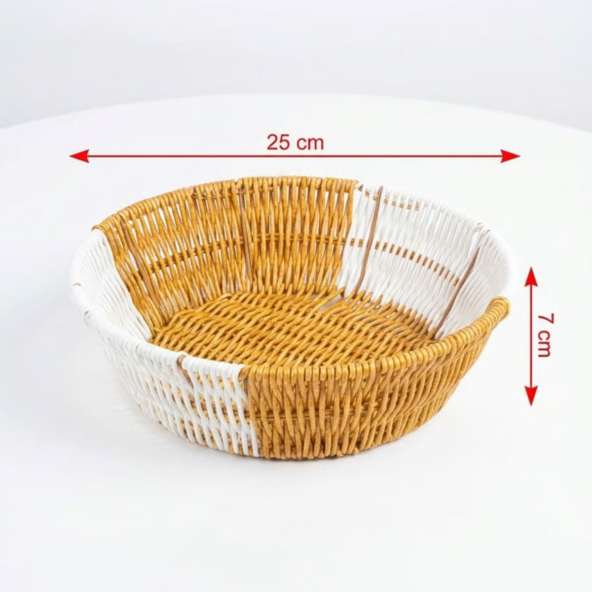 miorashop® Yuvarlak Çift Renkli Plastik Rattan Ekmek ve Meyve Sepeti - Çok Amaçlı Banyo ve Mutfak Düzenleyici - Yıkanabilir Tezgâh Üstü Organizer