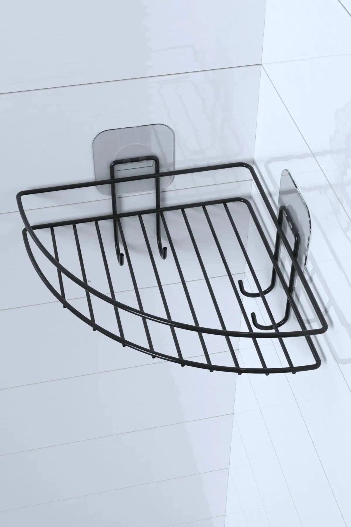 miorashop® Yapışkanlı Banyo Köşeliği Kancalı Köşe Rafı Duş Şampuanlık Duvar Düzenleyici Organizer Raf
