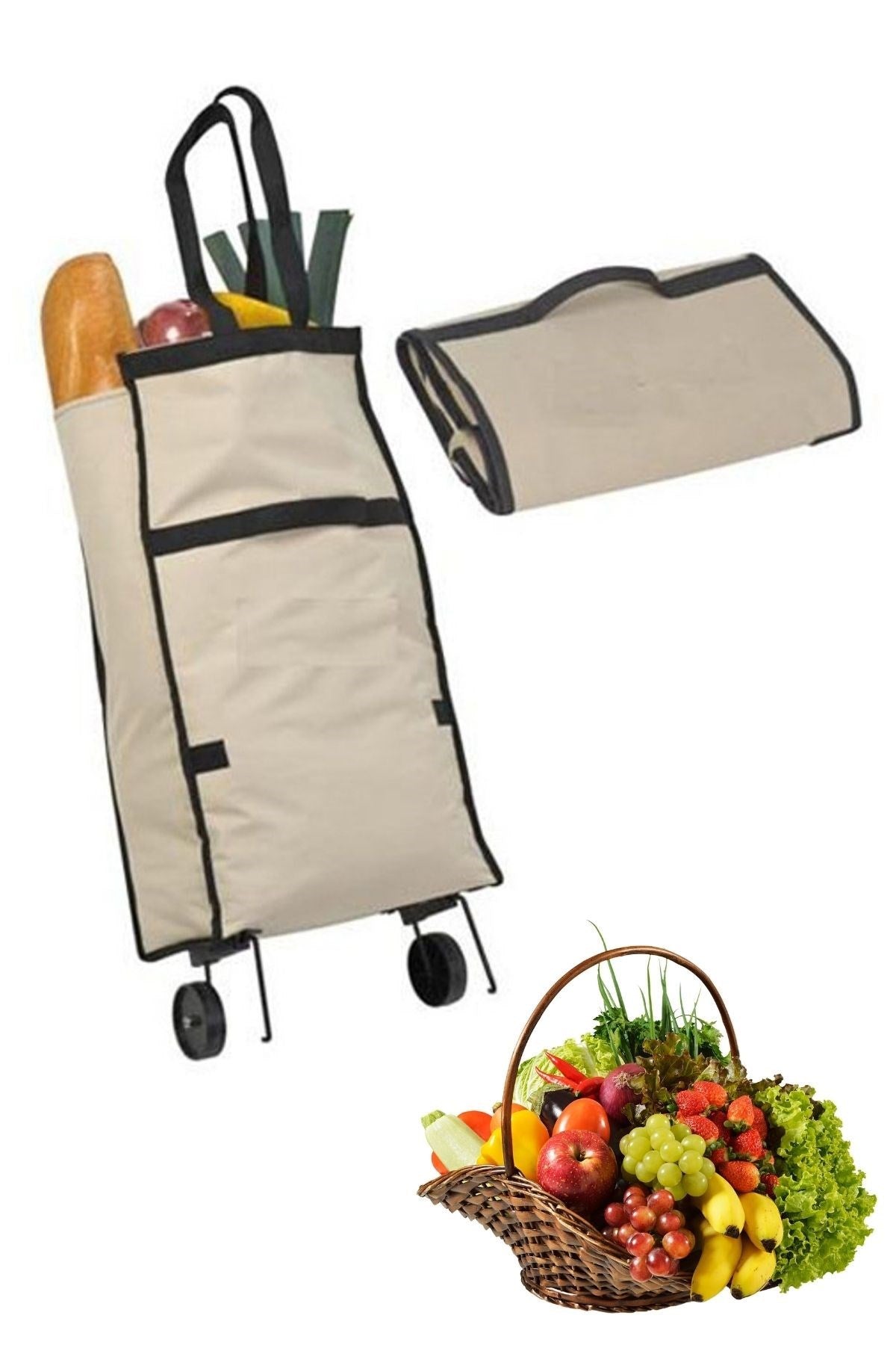 mioarashop® Katlanabilir Tekerlekli Market Çantası,Çok Amaçlı Pazar Arabası,Portatif Alışveriş Bez Torbası