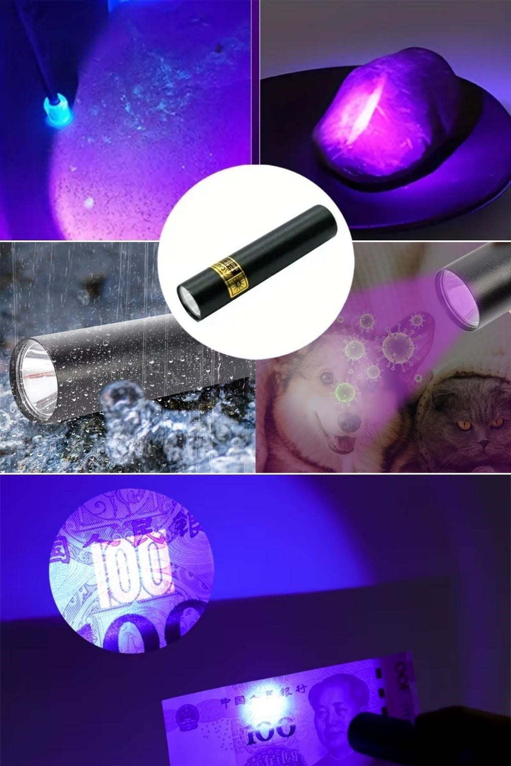 miorashop® Mini Cep Boy USB İle Şarj Olan Oje Kurutucu Sahte Para Kontol LED UV Mor Işık El Feneri