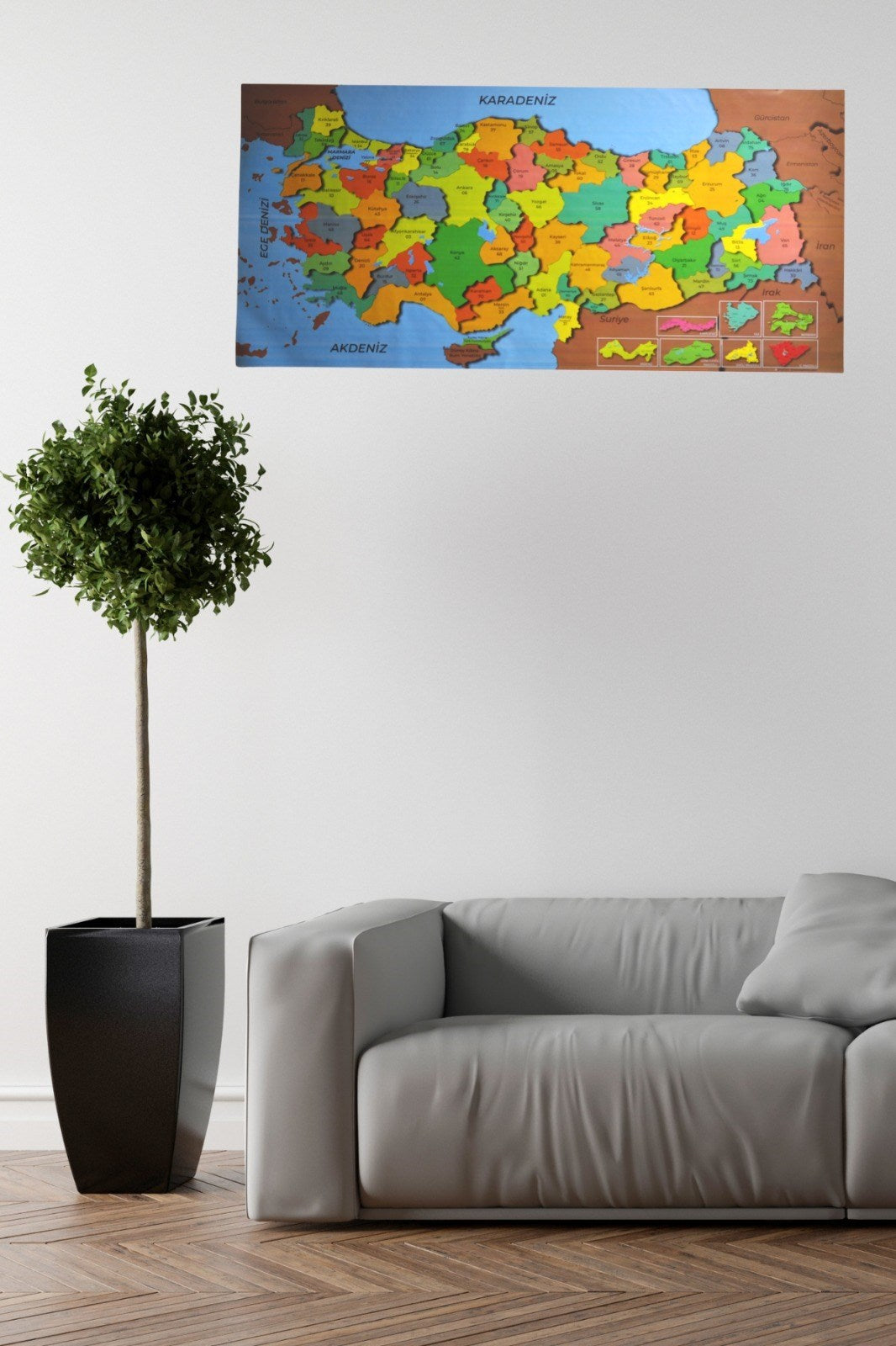 miorashop® Renkli Türkiye Haritası Manyetik Yapıştırıcı Gerektirmeyen Duvar Stickerı 118 CM * 56 CM