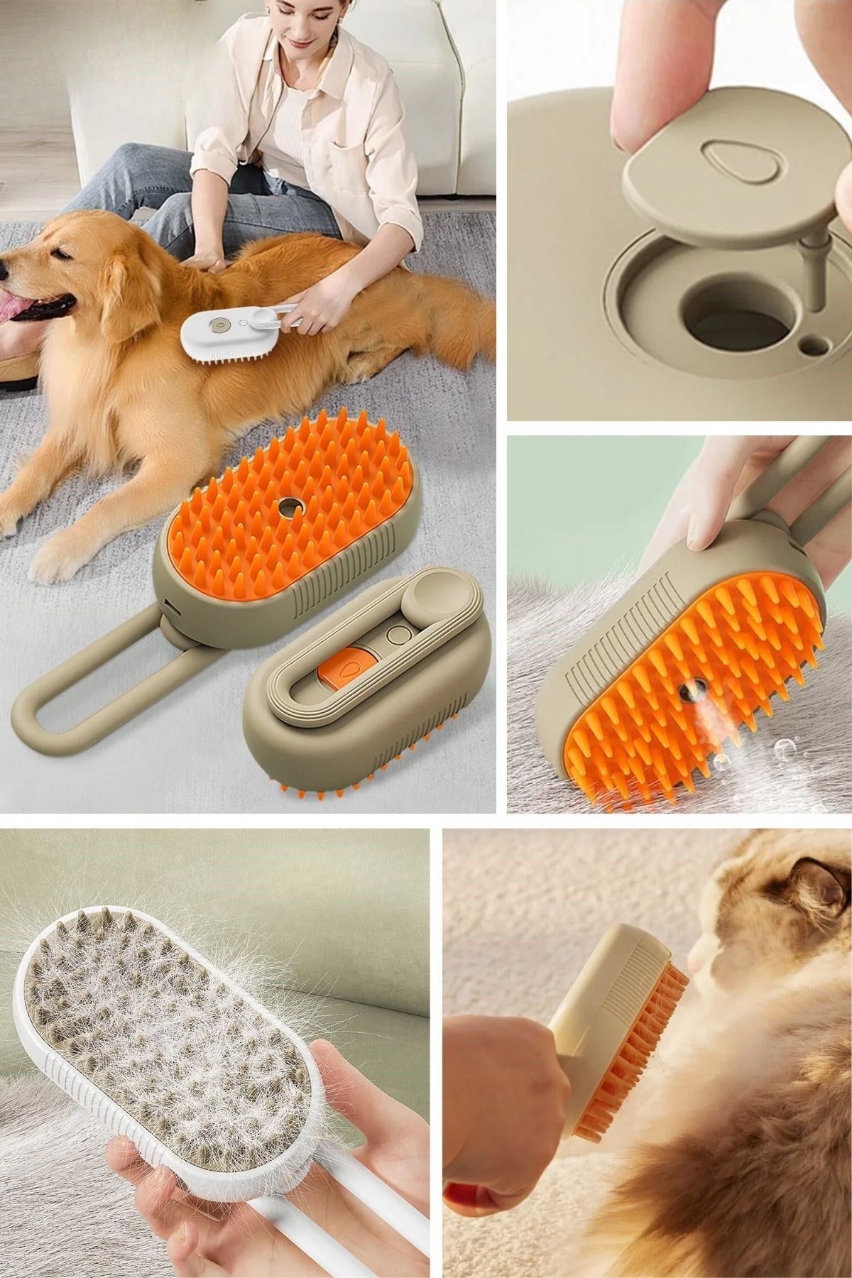 miorashop®  Saplı Su Püskürtmeli Kedi Köpek Fırçası Masaj Etkili Tüy Toplama Tarağı