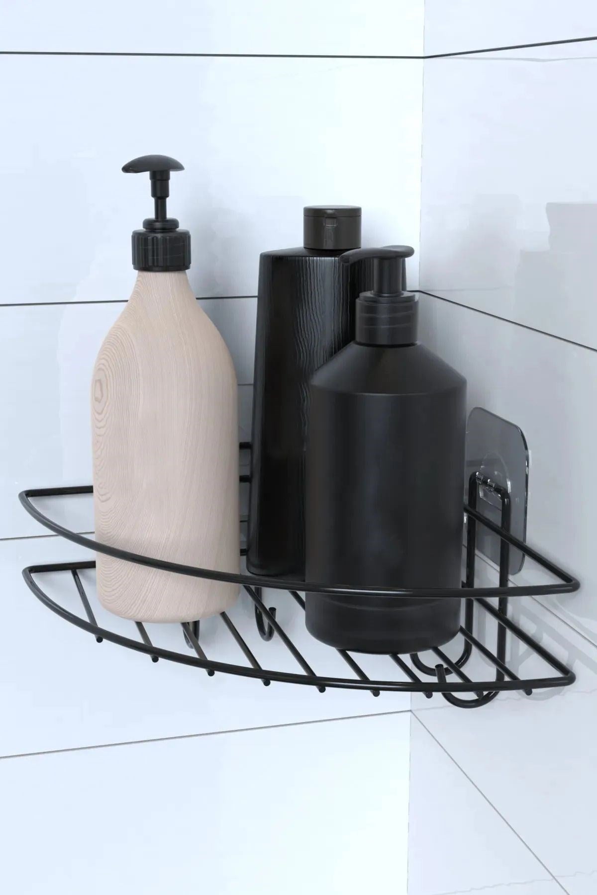 miorashop® Yapışkanlı Banyo Köşeliği Kancalı Köşe Rafı Duş Şampuanlık Duvar Düzenleyici Organizer Raf