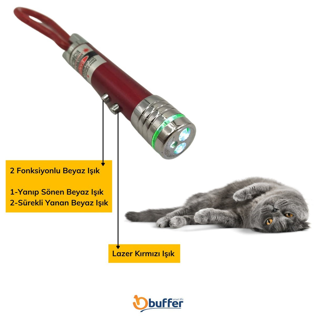 miorashop®  3 Fonksiyonlu Kırmızı Beyaz Işıklı Led Lazer Kedi Köpek Oyuncak Anahtarlık