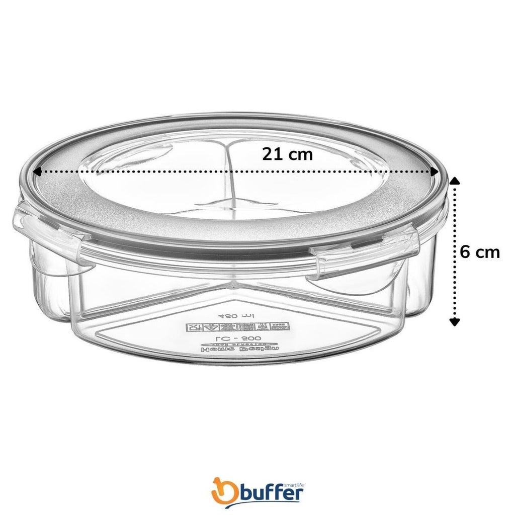 miorashop® 3 Bölmeli Sızdırmaz Contalı Kilitli Kapaklı 1,35 Litre yuvarlak Erzak Saklama Kabı LC-500