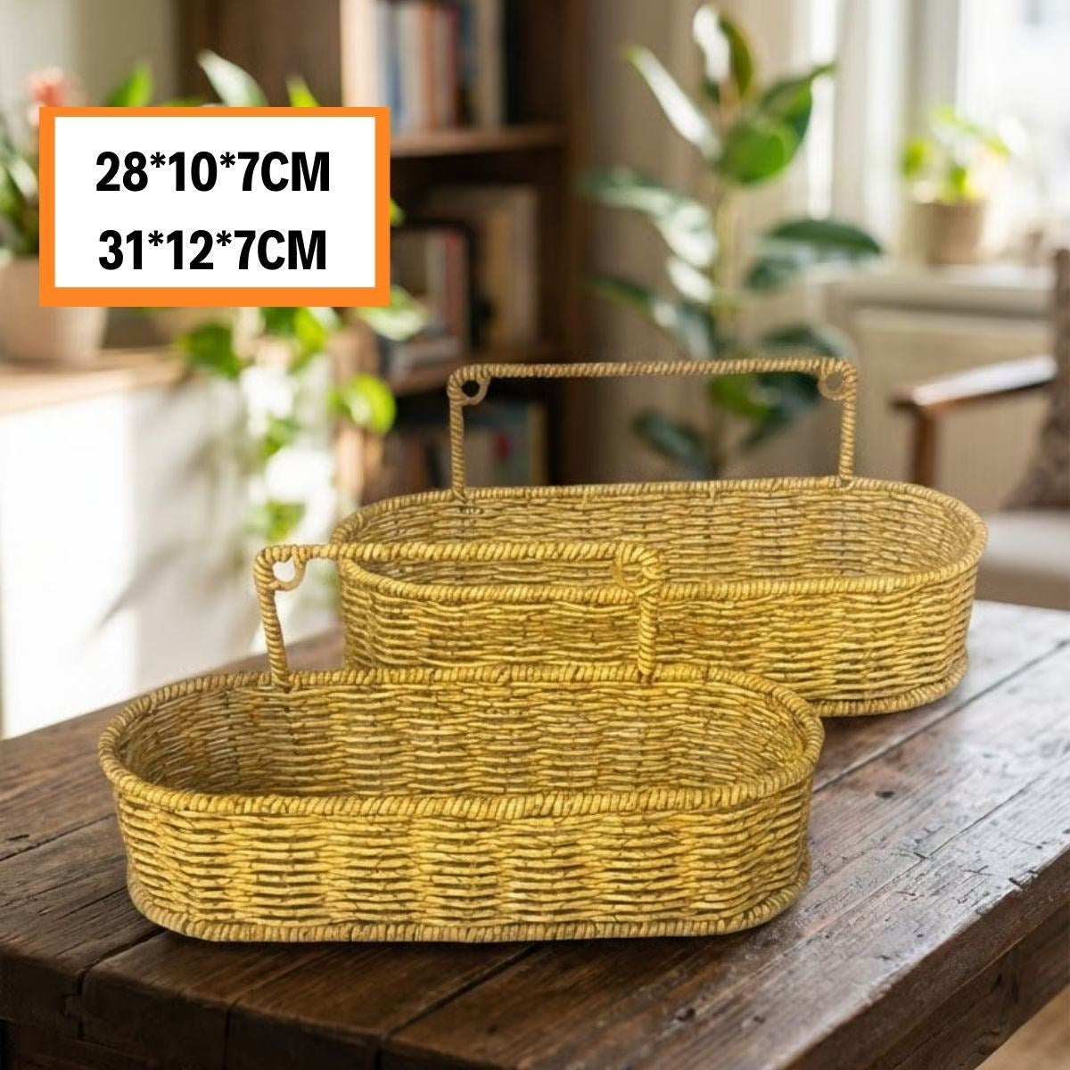 miorashop® 2’li Duvar Askılı Plastik Rattan Organizer – Oval Hasır Görünümlü Mutfak Raf Sepeti, Banyo ve Ev İçi Düzenleme Ünitesi