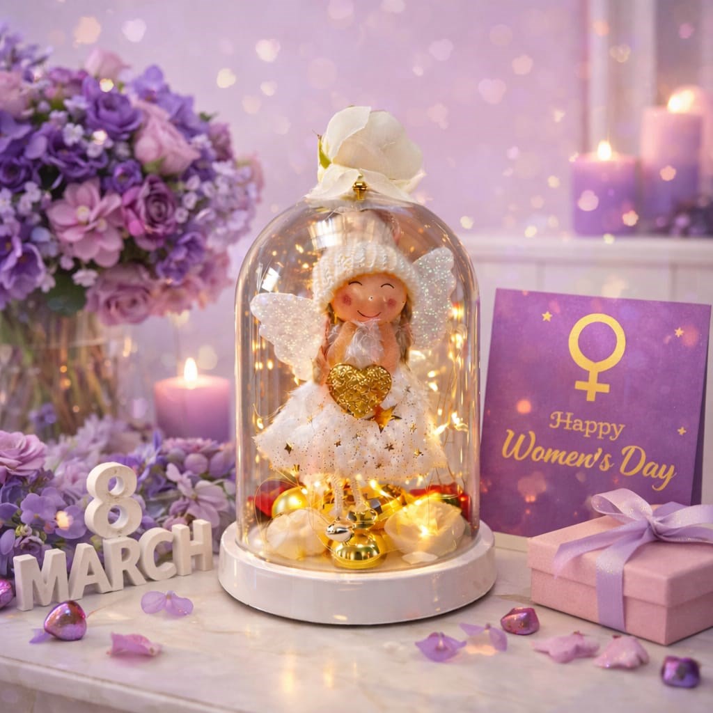 NF TREND Venüs ışıltısı Led Işıklı Melek Fanus