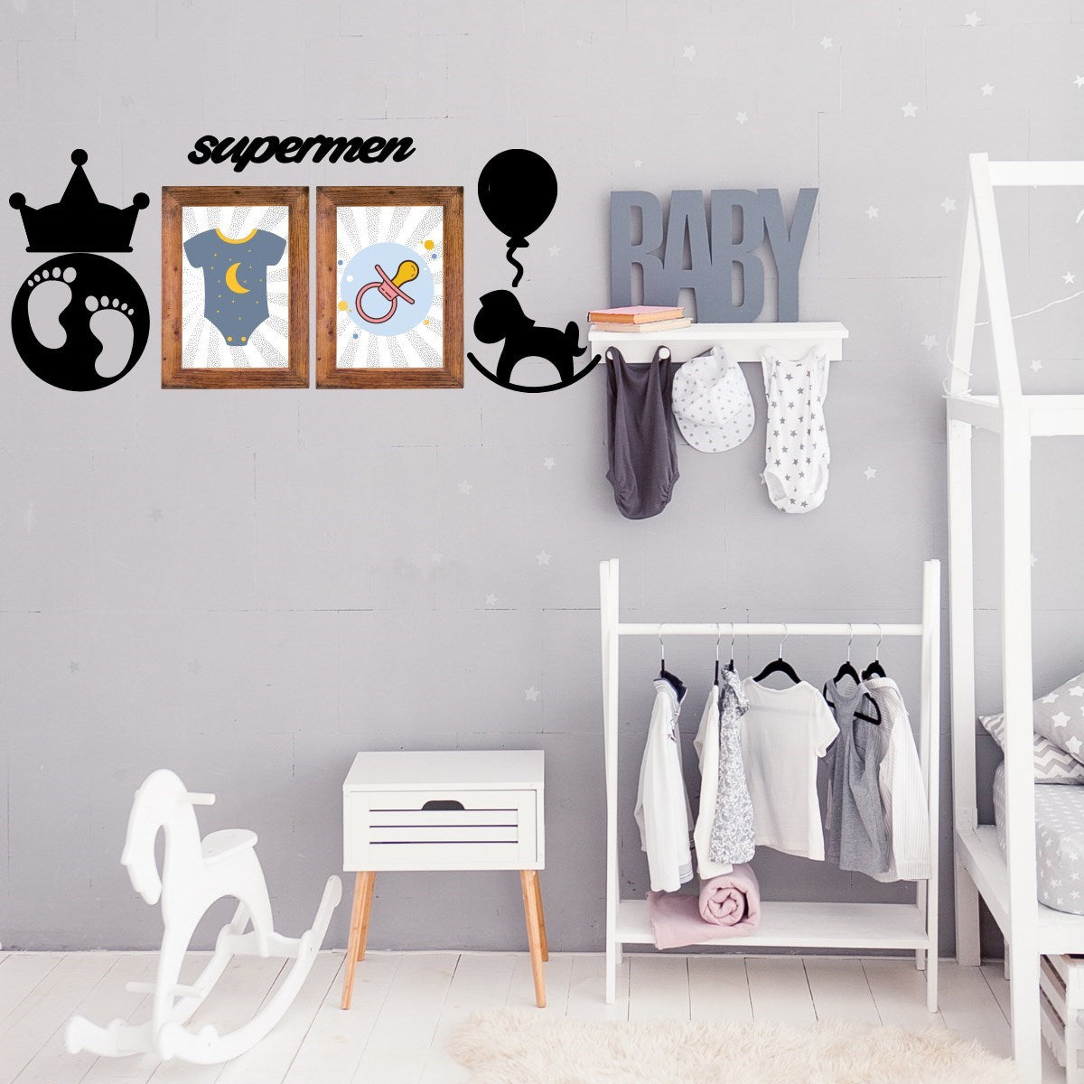 miorashop® DECO103 Supermen Dekoratif Duvar Süsü Tablo Aksesuar Ahşap Tasarım Hediye Pano Sticker Seti