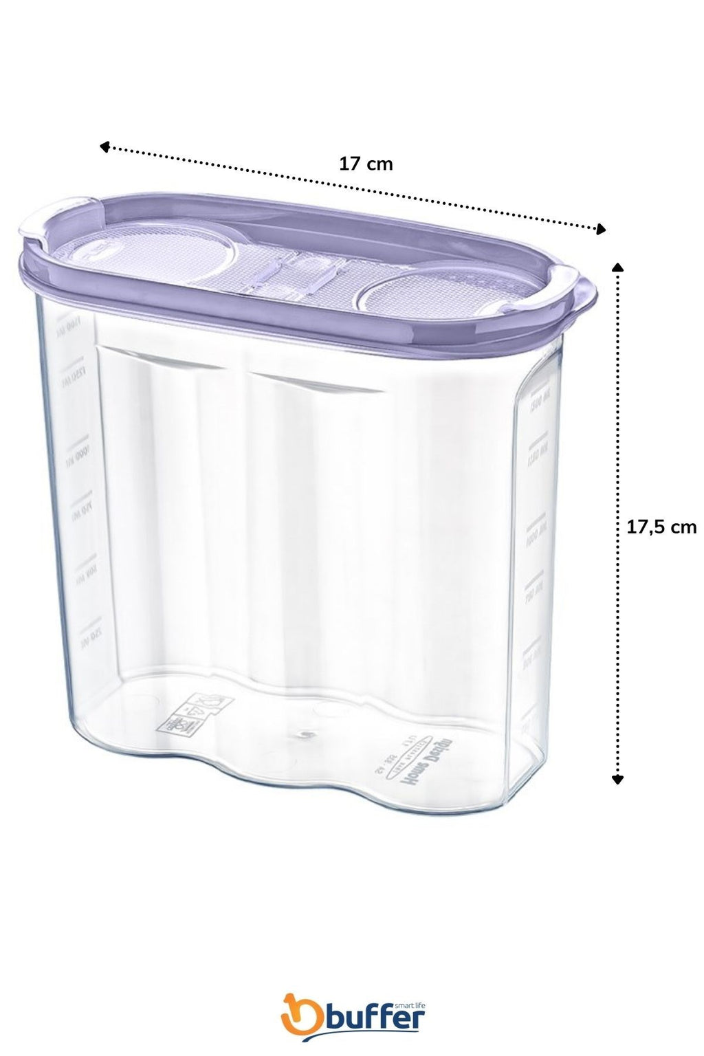 miorashop® 2 Kapaklı Ölçekli Erzak Kuru Gıda Saklama Kutusu Kabı - 1,7 Litre - SA935