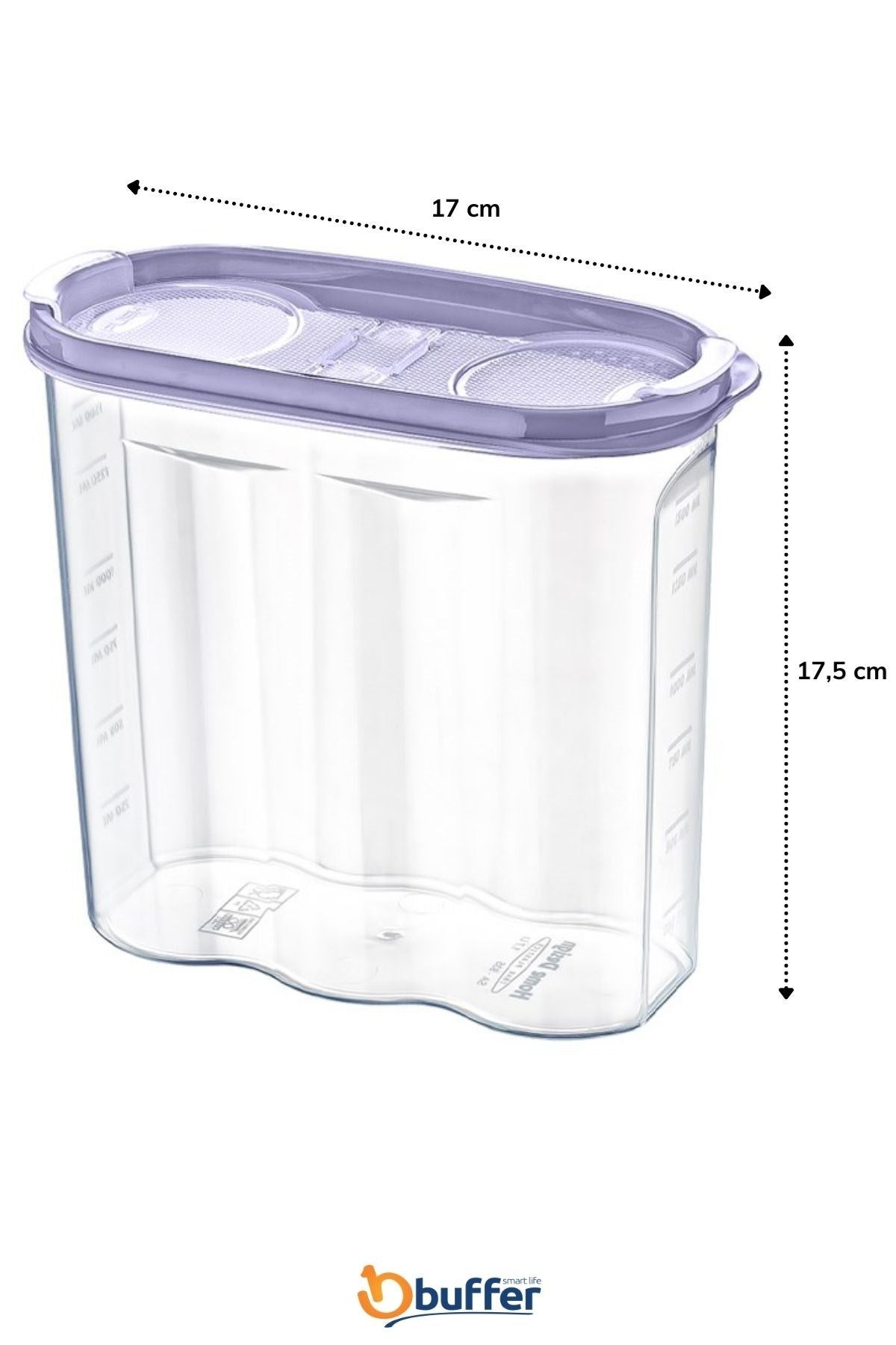 miorashop® 2 Kapaklı Ölçekli Erzak Kuru Gıda Saklama Kutusu Kabı - 1,7 Litre - SA935