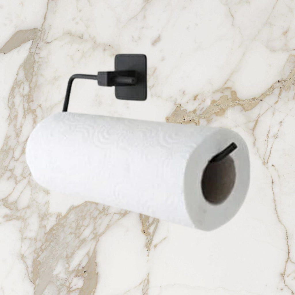 miorashop® Kendiliğinden Yapışkanlı Siyah Paslanmaz Metal Rulo Havluluk Aparat