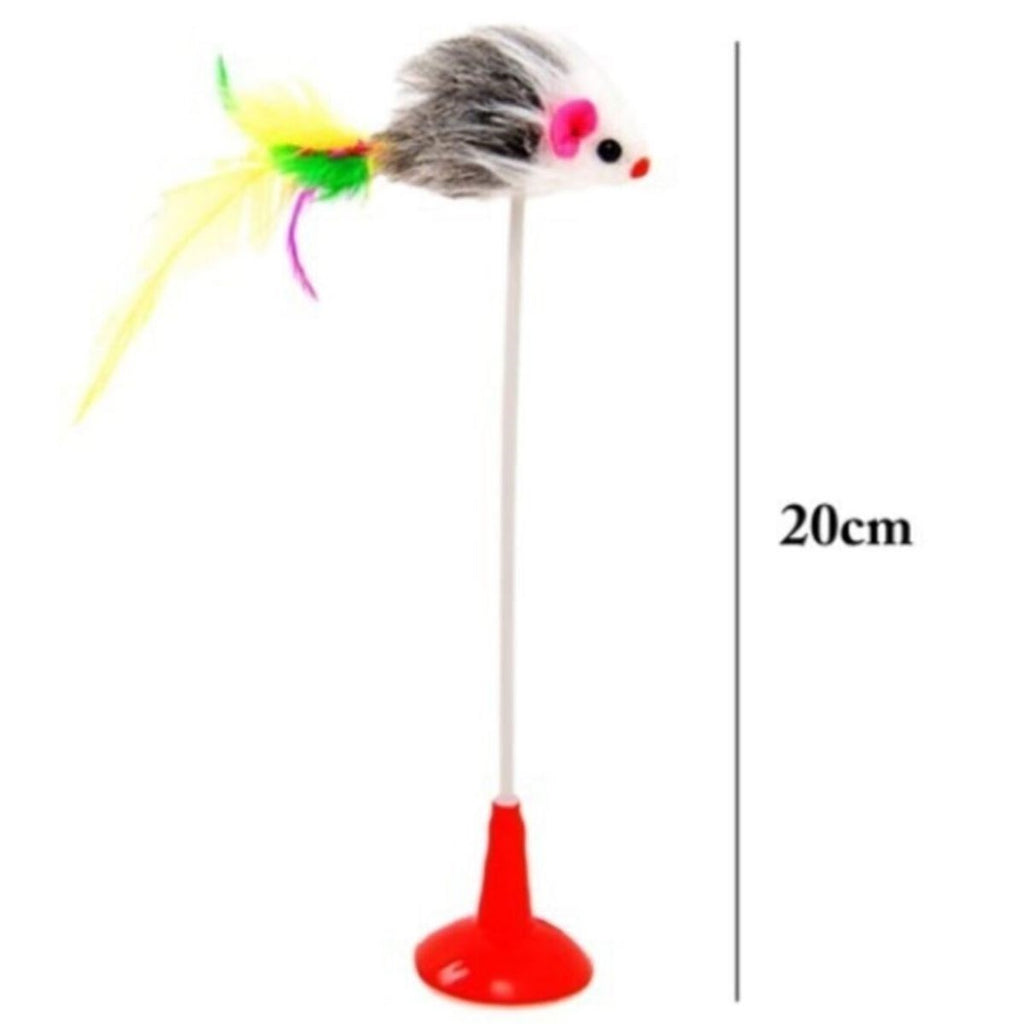 miorashop® 2li Vantuzlu Fareli Tüylü Hareketli Çanlı ve Esneyen Eğlenceli Peluş Kedi Oyuncağı