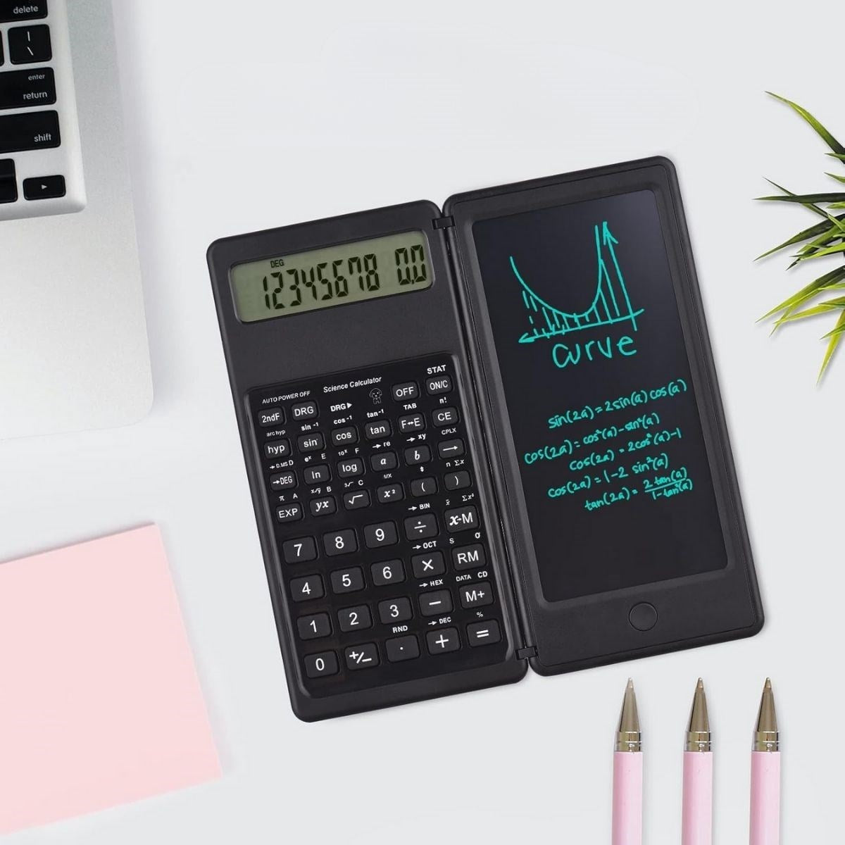 miorashop® Silinebilir LCD Yazı Tabletli,Kalemli Katlanabilir Bilimsel Hesap Makinesi