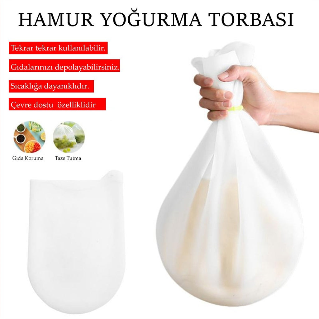 miorashop® Orta Hamur Torbası Silikon Şeffaf Hamur Yoğurma Torbası Ekmek Makarna Mantı  Hamuru Kolay Yo