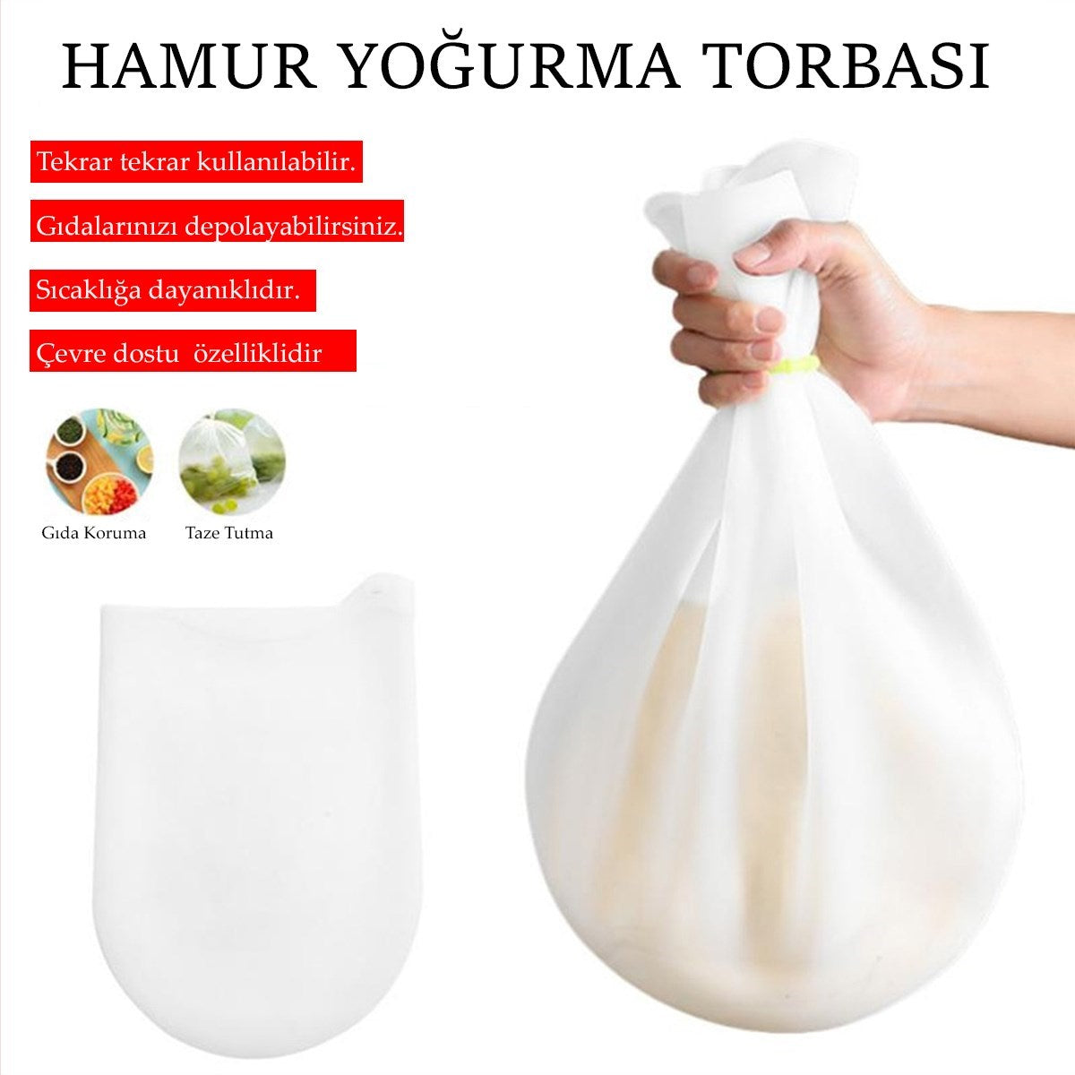 miorashop® Orta Hamur Torbası Silikon Şeffaf Hamur Yoğurma Torbası Ekmek Makarna Mantı  Hamuru Kolay Yo