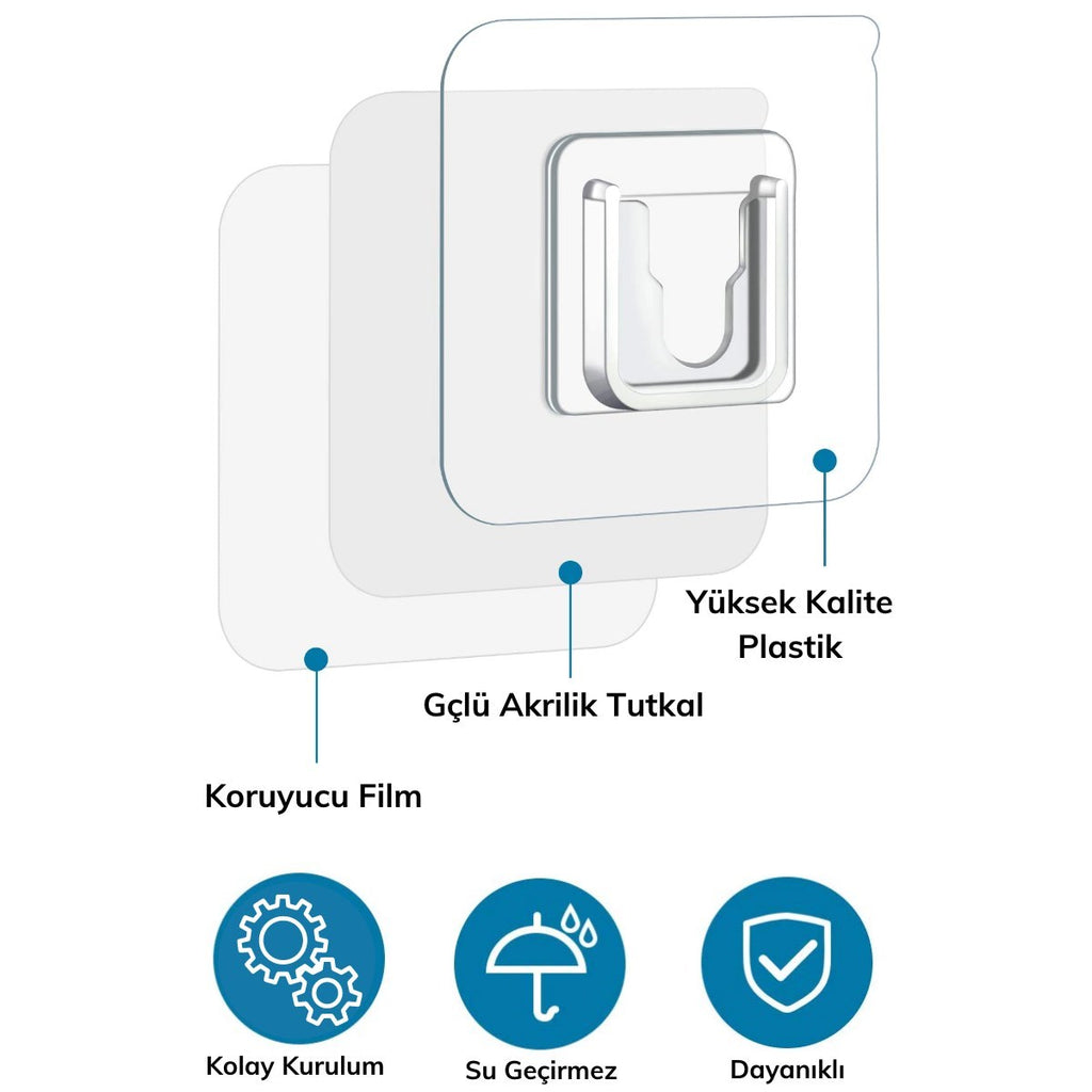 miorashop® Eşya Sabitleme Askısı 10 Çift Şeffaf Çift Taraflı Yapışkanlı Geçmeli Klips