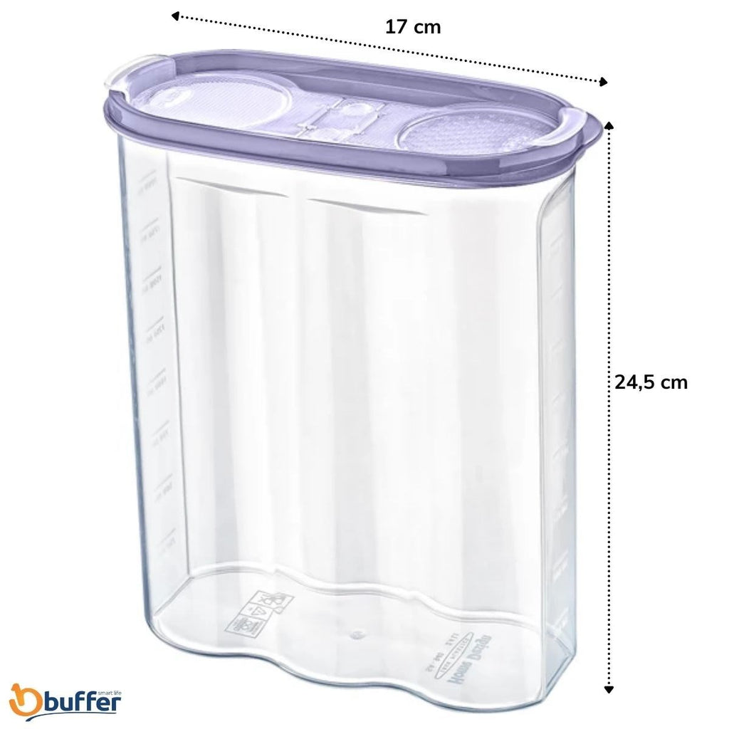 miorashop® 2 Kapaklı Ölçekli Erzak Kuru Gıda Saklama Kutusu Kabı 2,4 Litre-SA940