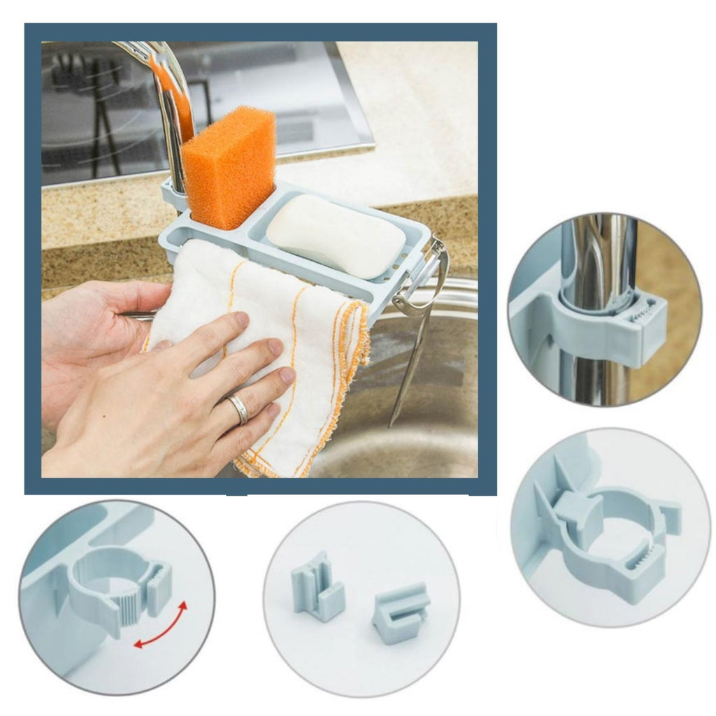 miorashop® Musluğa Takılan Sünger Havlu Askılı Sabun Hazneli mutfak Banyo Lavabo Düzenleyici Organizer