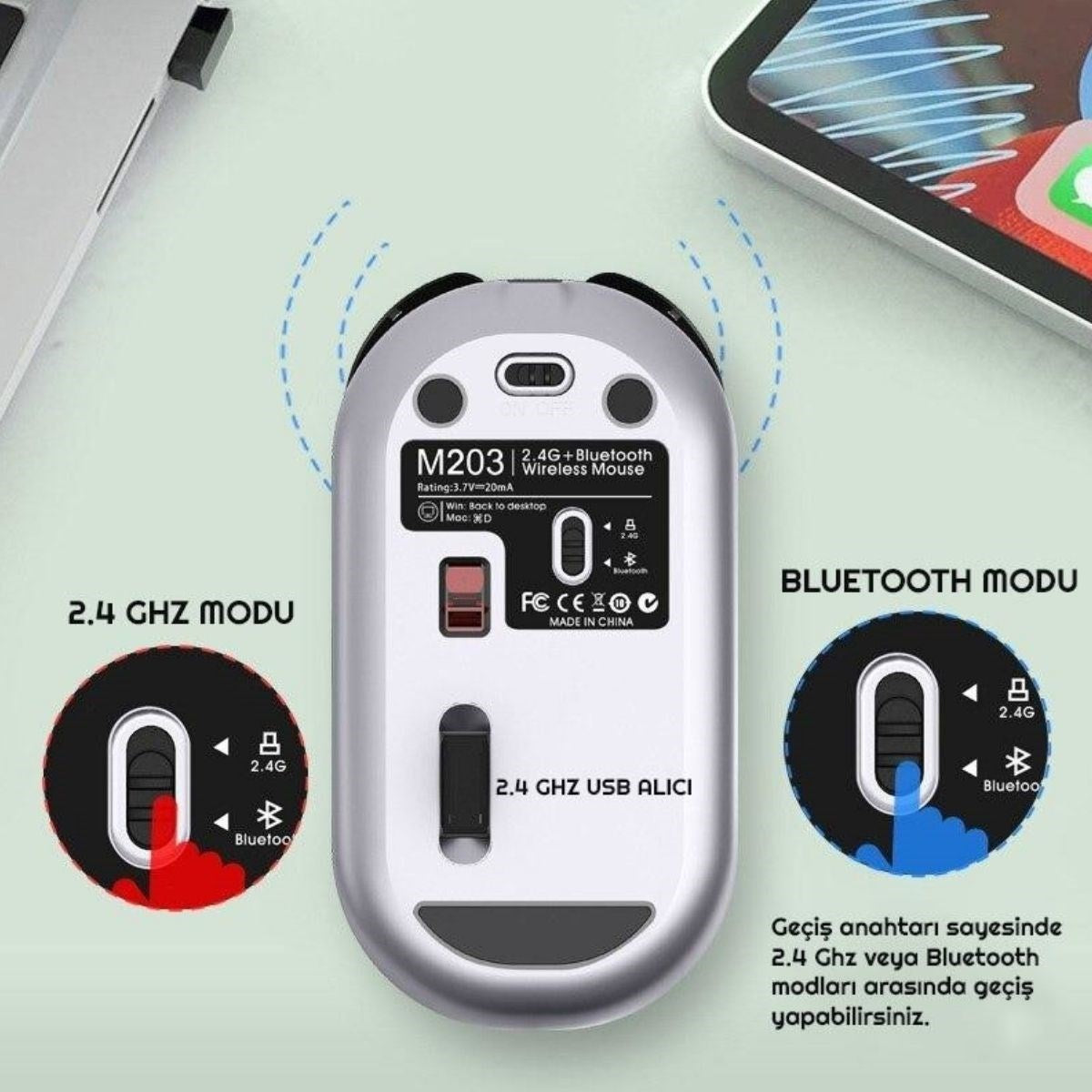 miorashop® Sessiz Kablosuz Mouse – Wireless Optik Mouse, Sessiz Tıklama, Ergonomik Tasarım