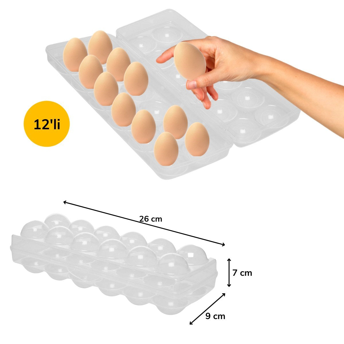 miorashop® 12li Şeffaf Kapaklı Kilitli Yumurta Saklama Kabı Kutusu Aparatı